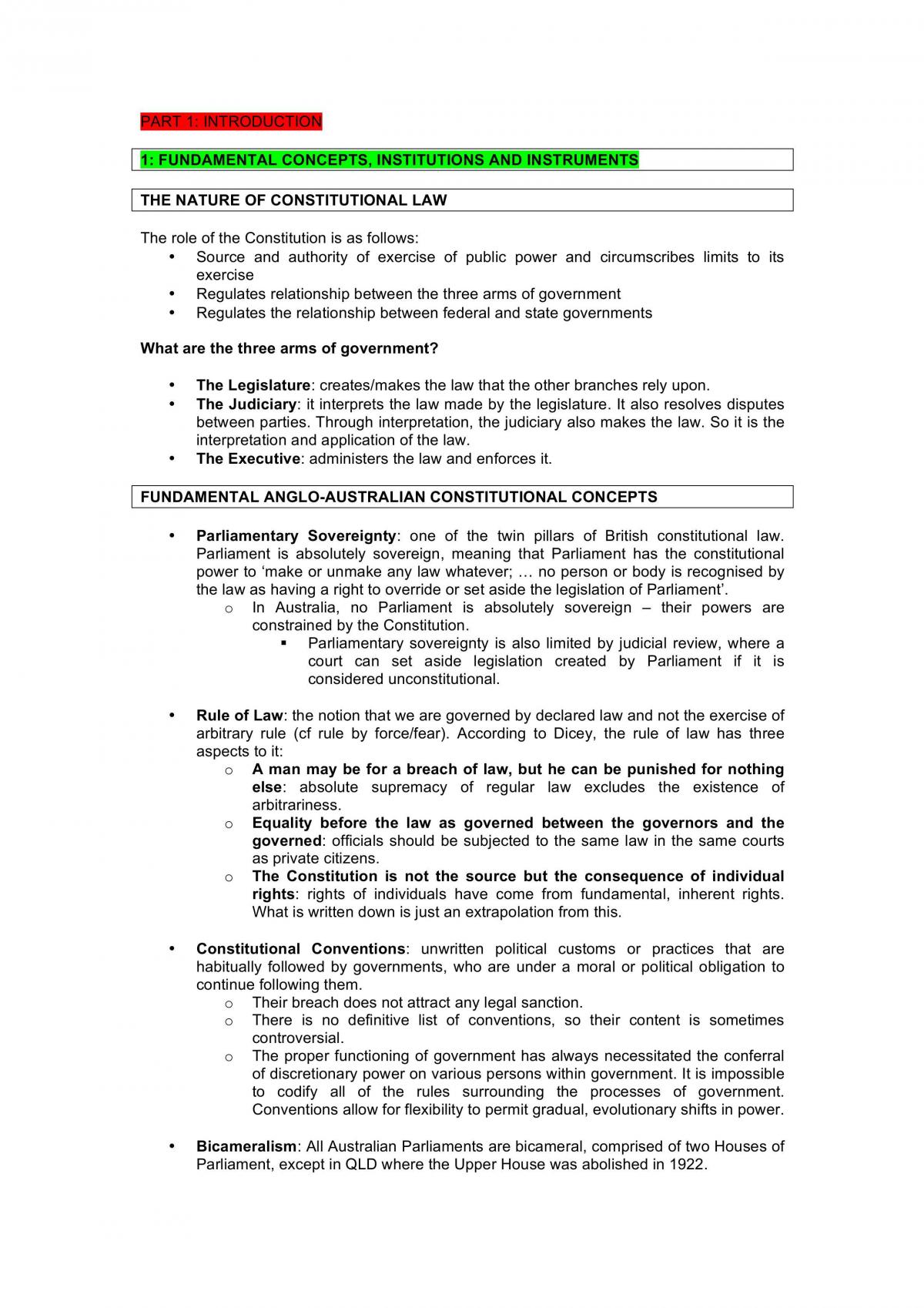 Constitutional Exam Notes - Page 1