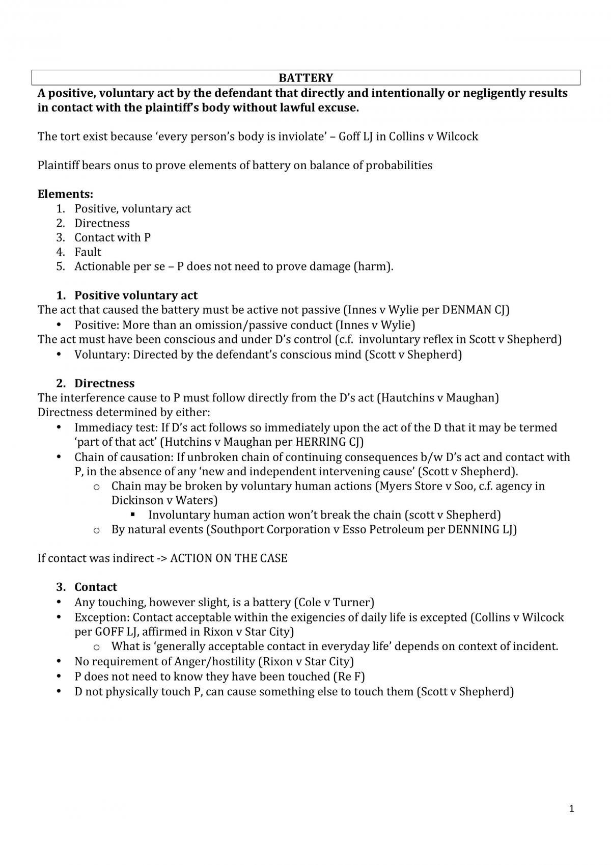 Torts A Exam Notes - Page 1