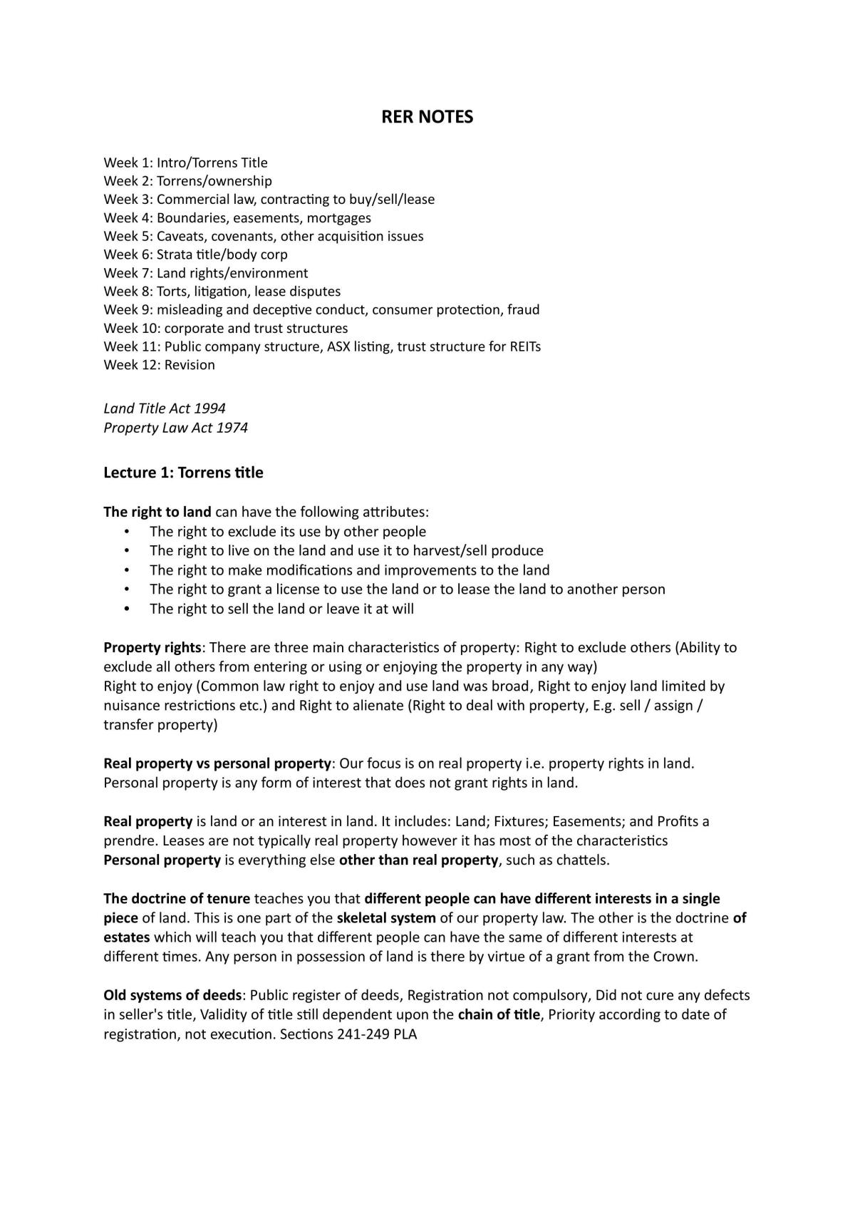 Real Estate Property Rights Notes - Page 1