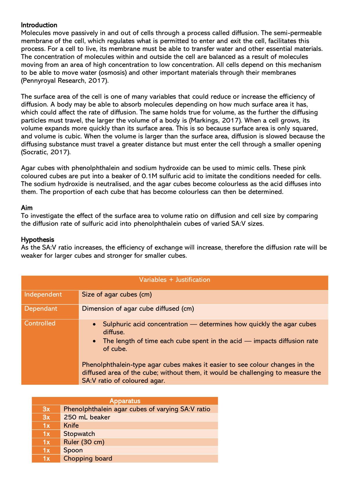Surface Area to Volume Ratio Practical - Page 1