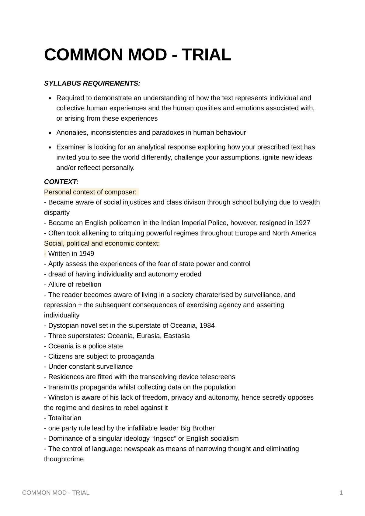 1984 Trial Study notes  - Page 1