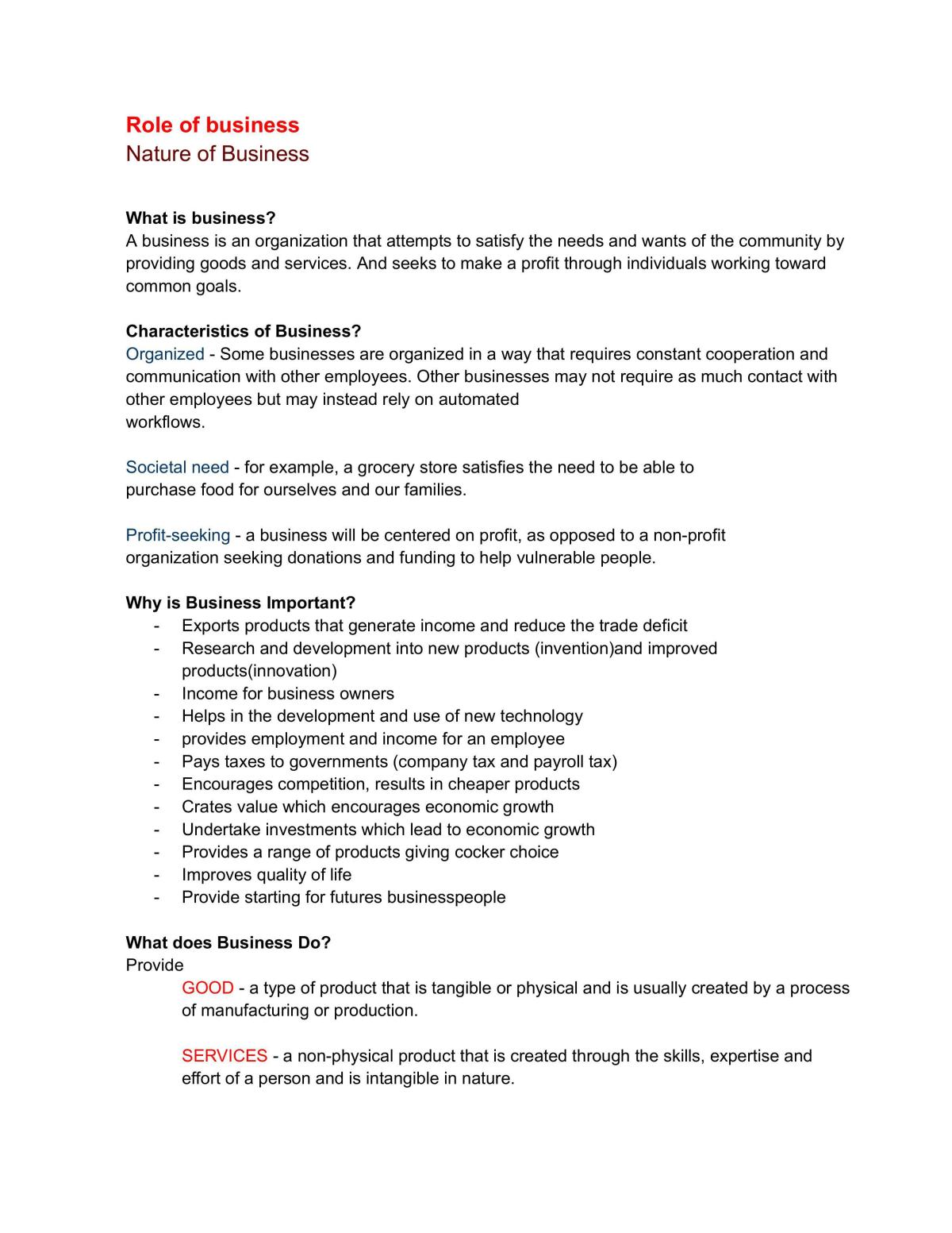 Topic 1 Prelim Business studies notes  - Page 1