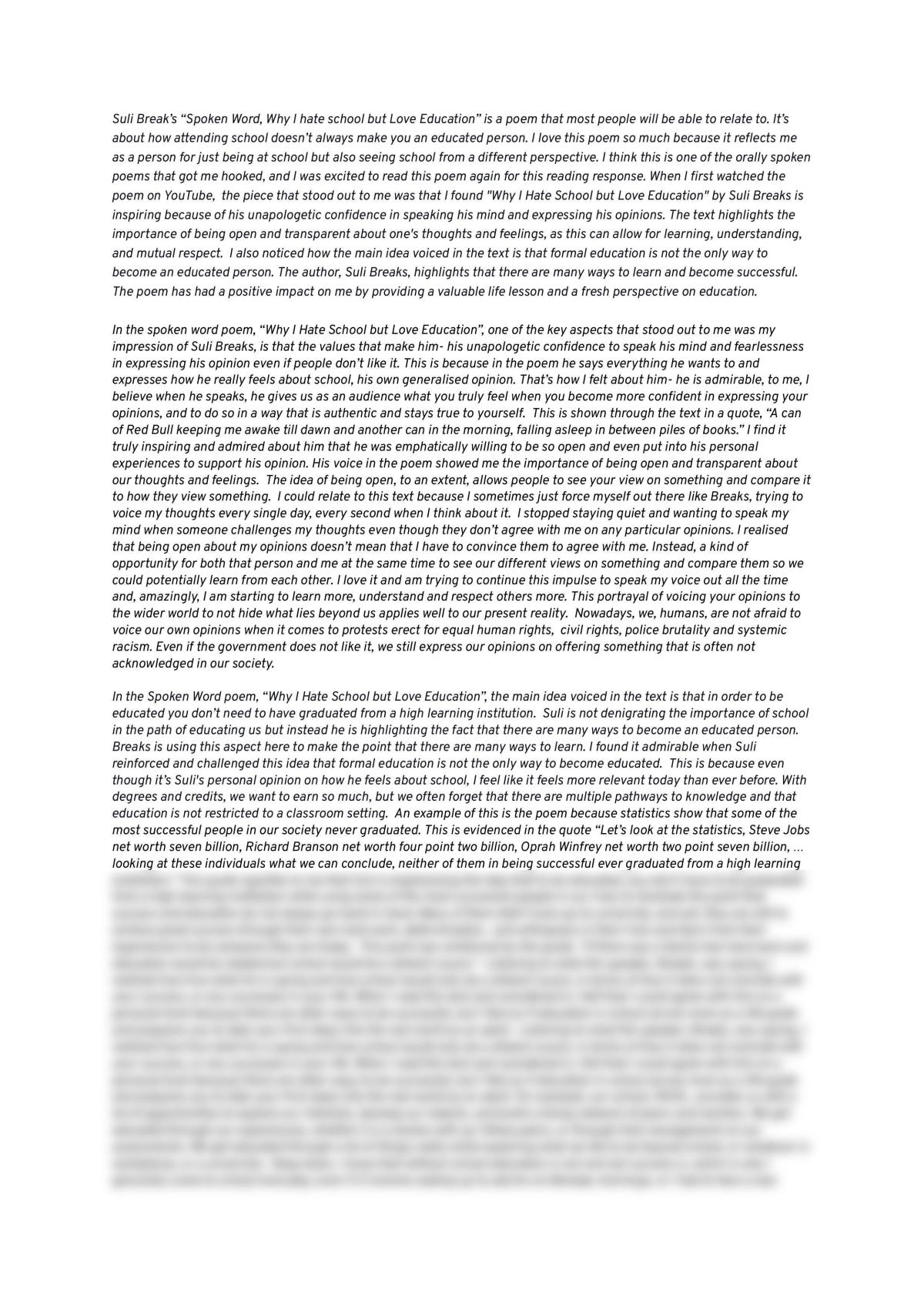 M6 reading response- 