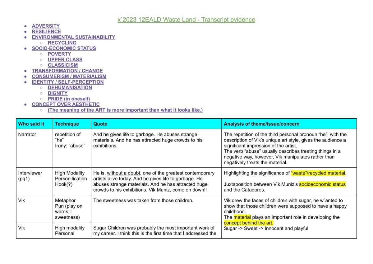 EALD Waste Land - Transcript evidence - Page 1