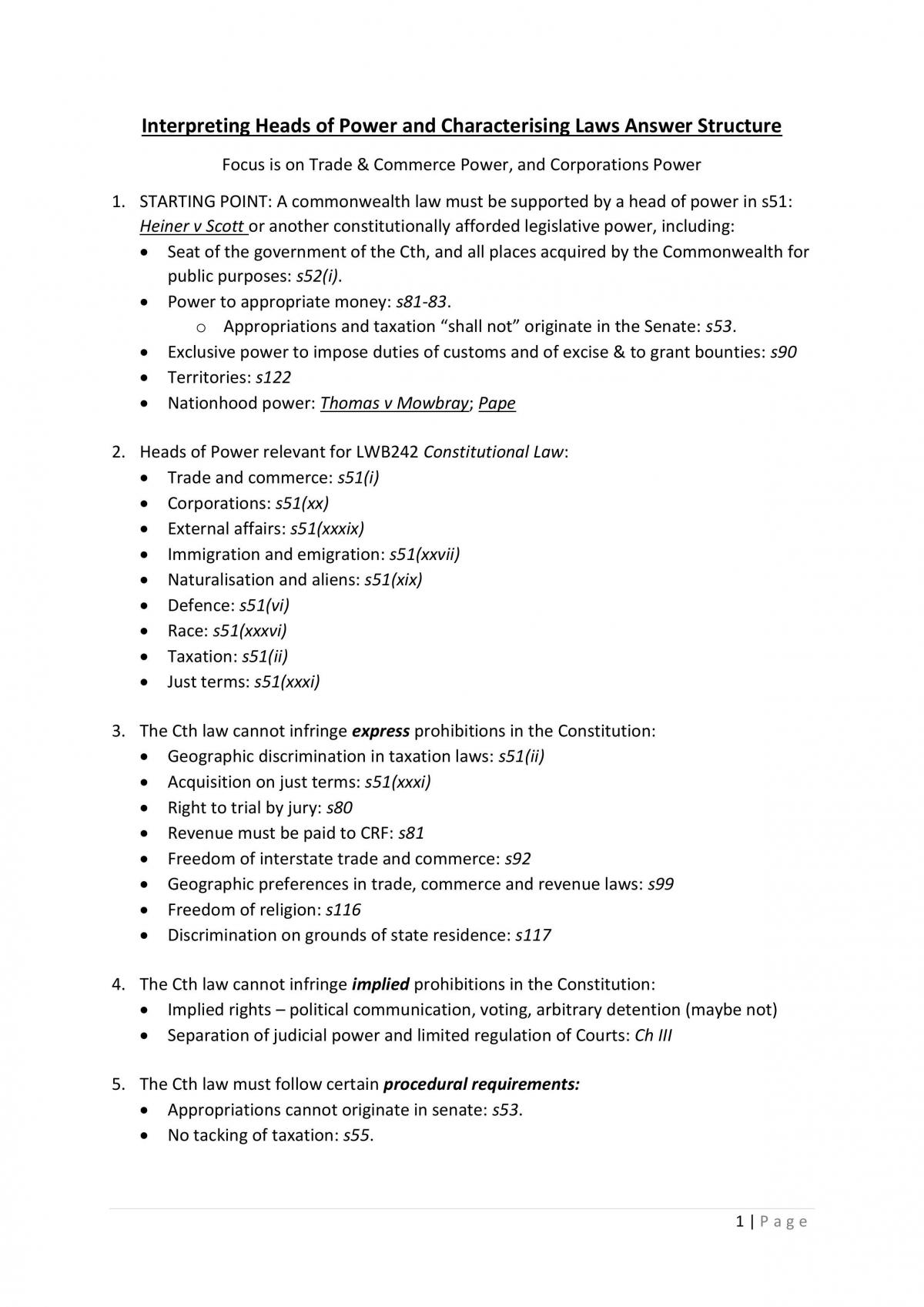 Full Study Notes for Constitutional Law  - Page 1