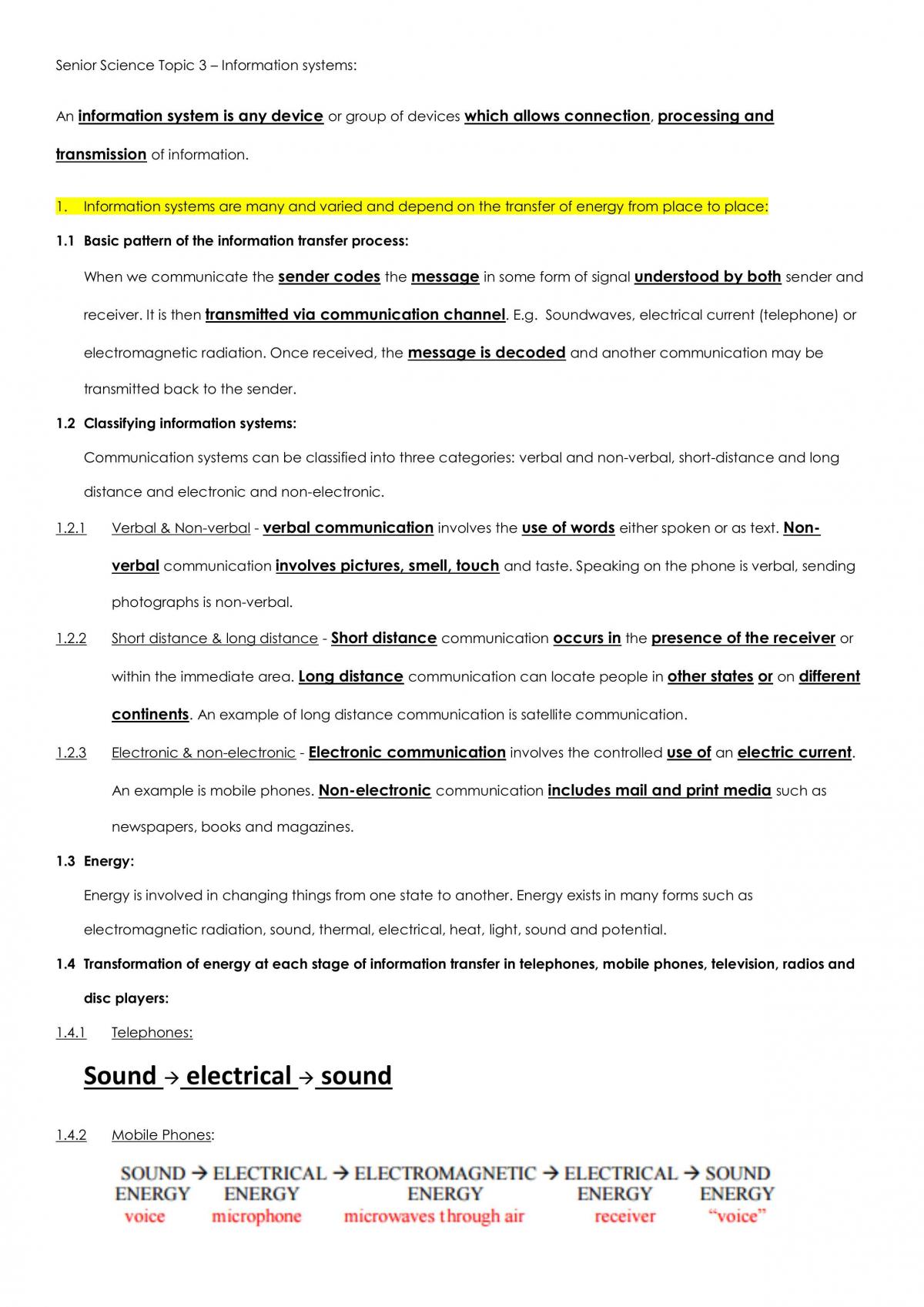 Senior Science - Information System Notes - Page 1
