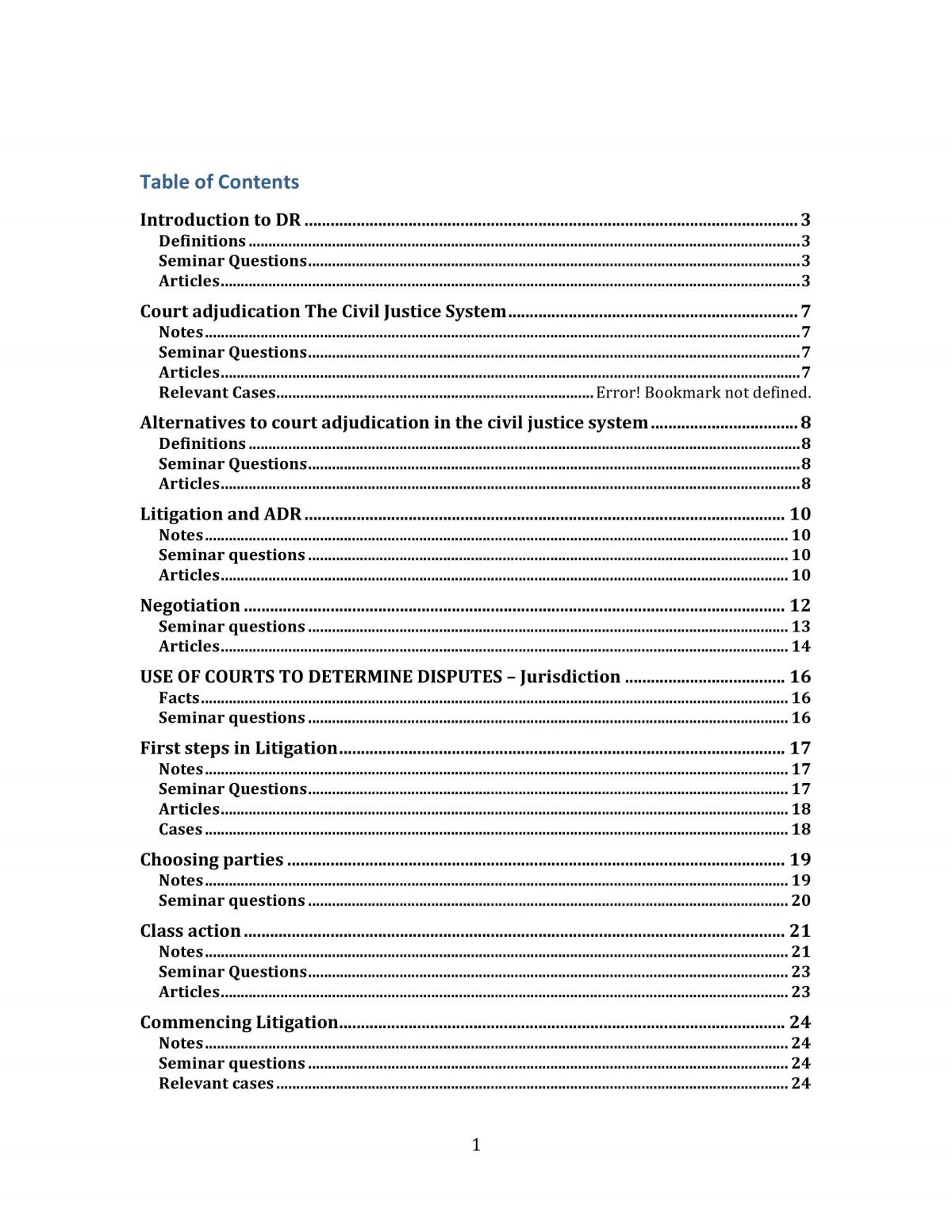 Course Notes Dispute Resolution  - Page 1