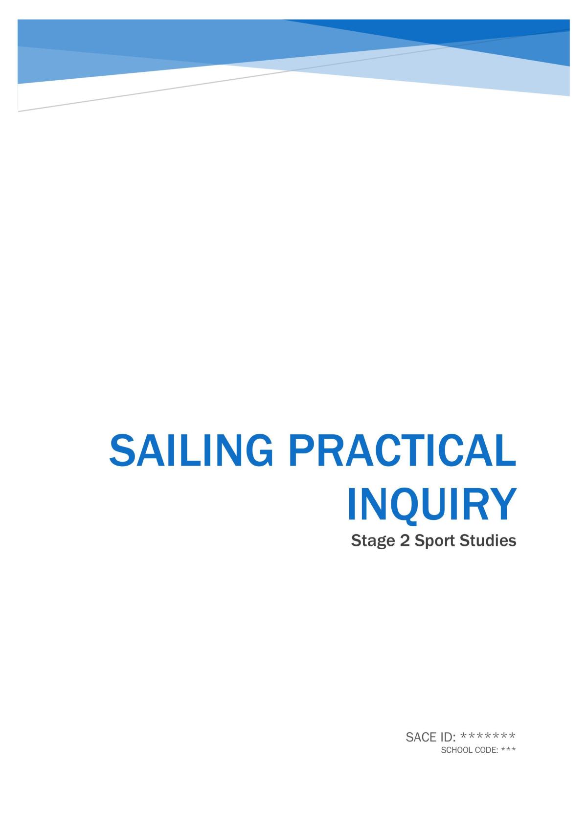 Integrated Learning - Sports Studies - Sailing Practical Inquiry - Page 1
