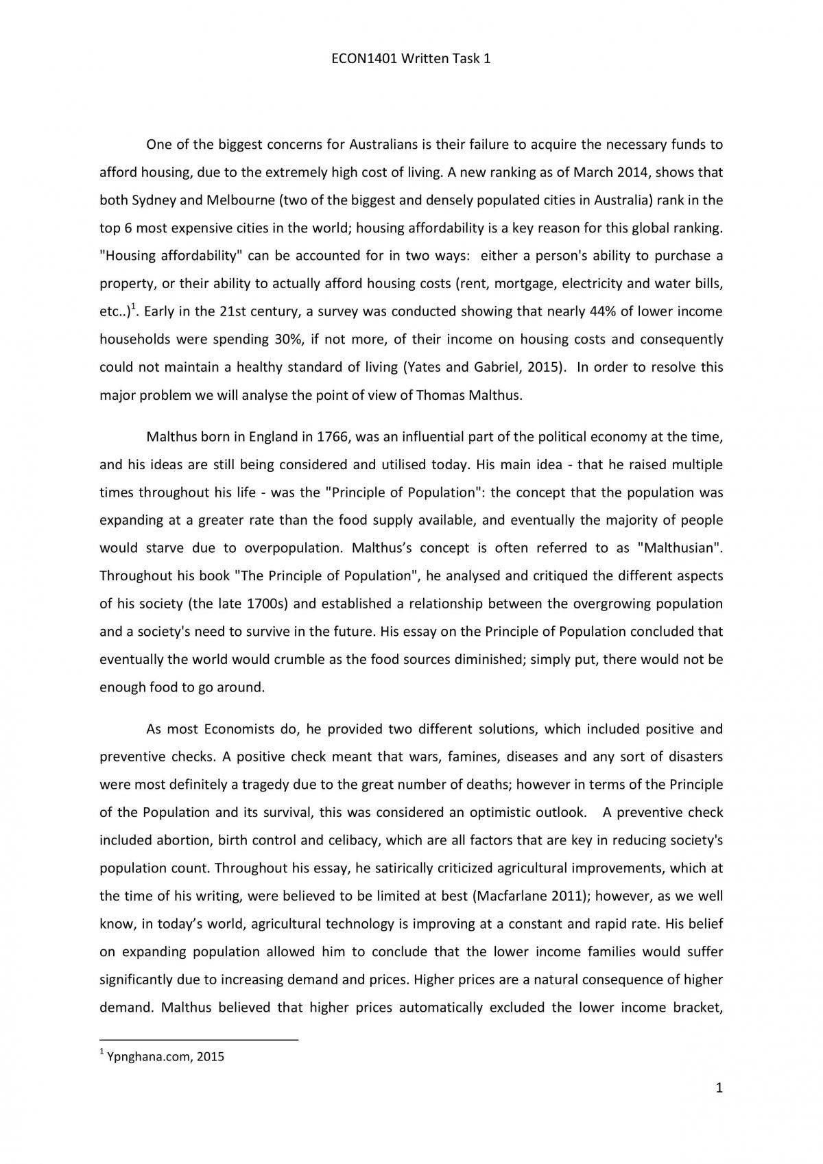 ECON1401 Economic Analysis Assignment 1 - Page 1