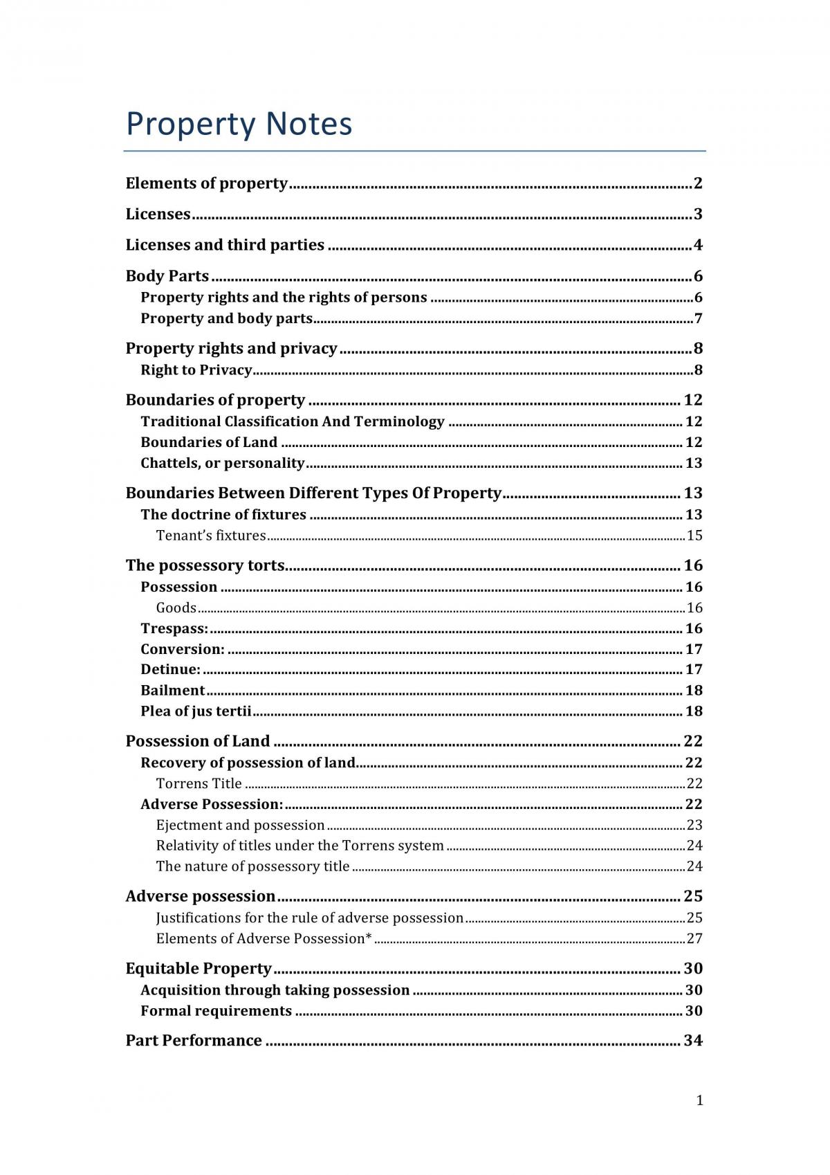 Property Notes for Principles of Private Law - Page 1
