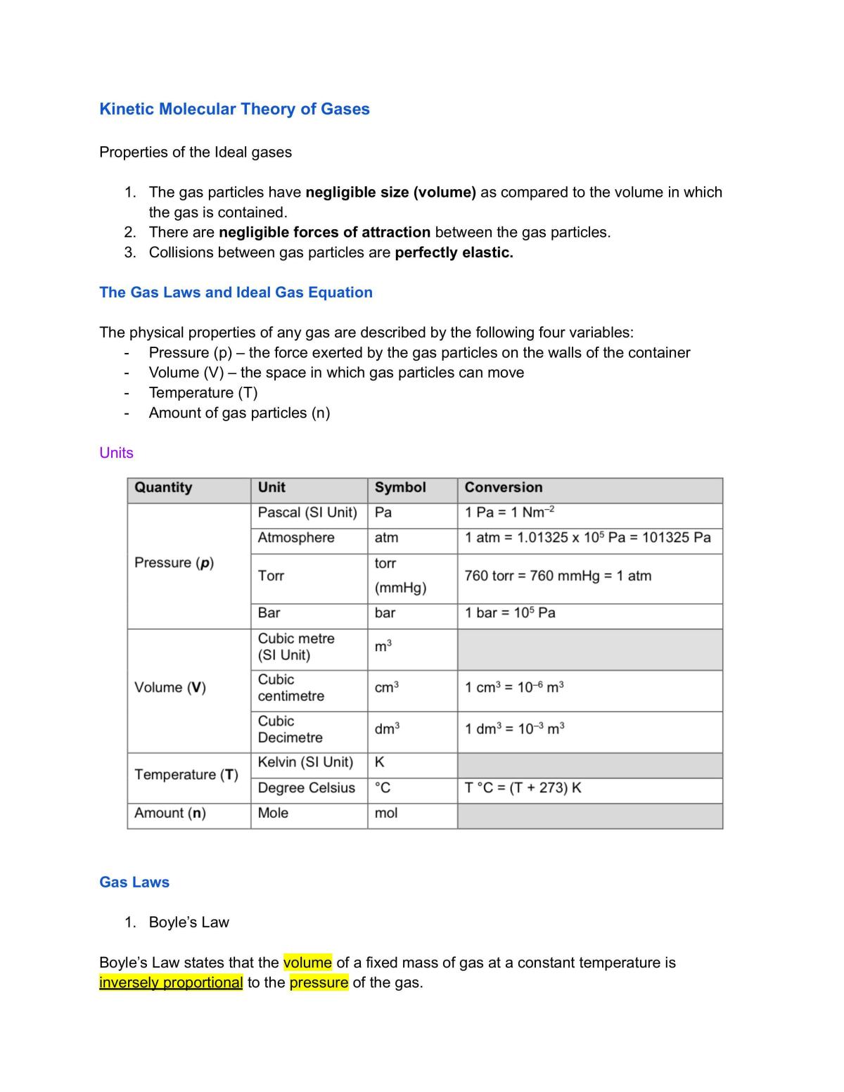 Gaseous State H2 Chem Notes - Page 1