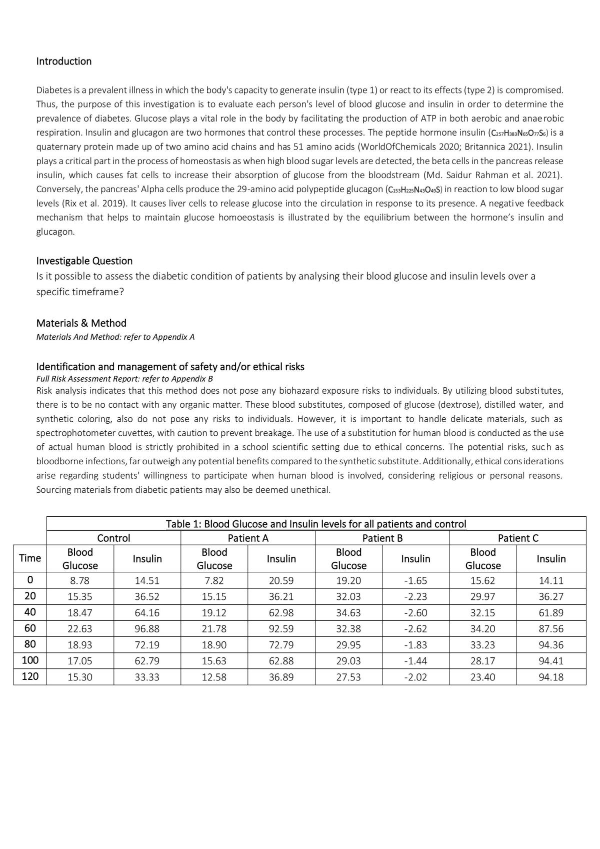 Blood Glucose Prac Report - Page 1