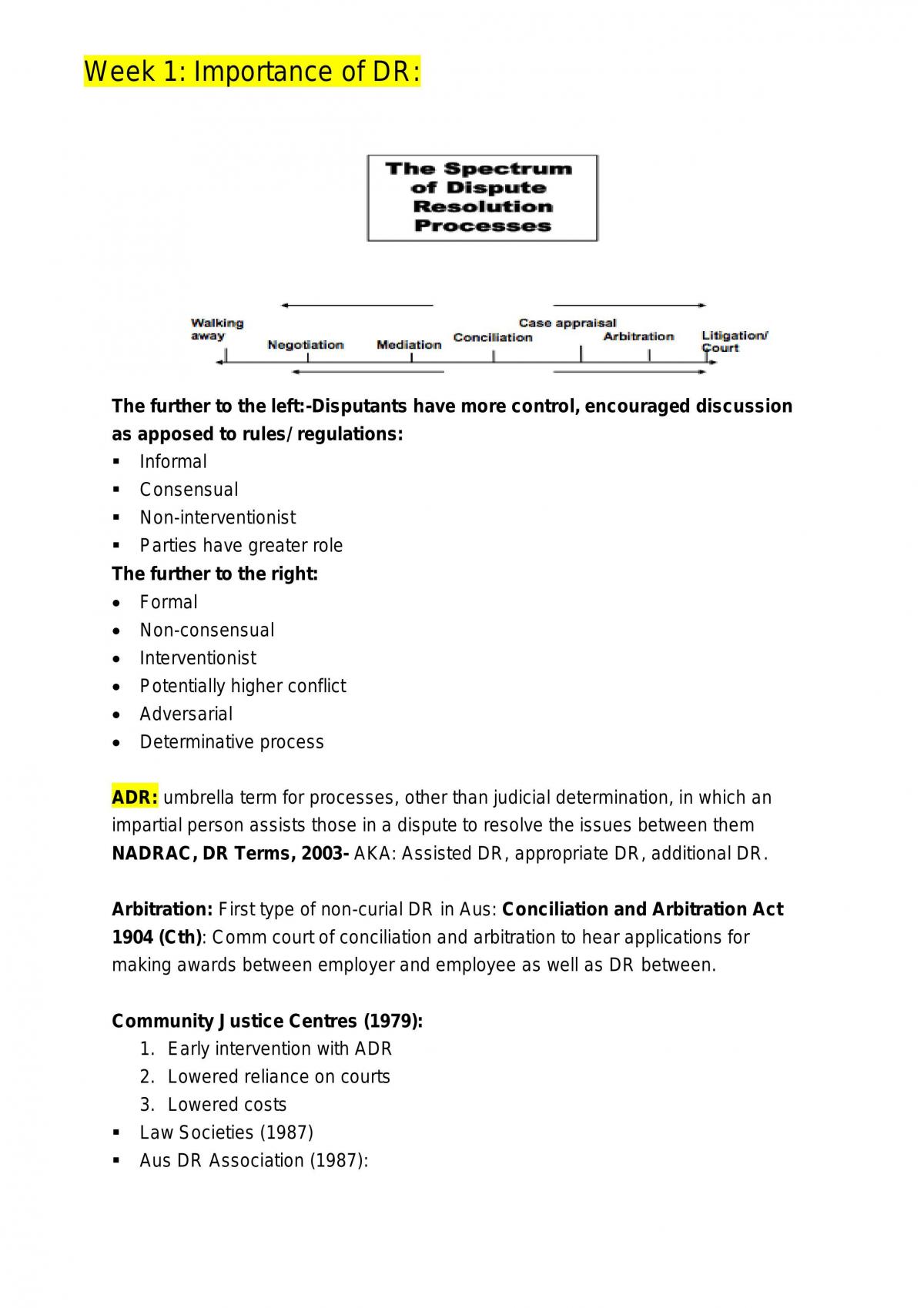 Final Exam Notes LLB103 - Dispute Resolution - Page 1