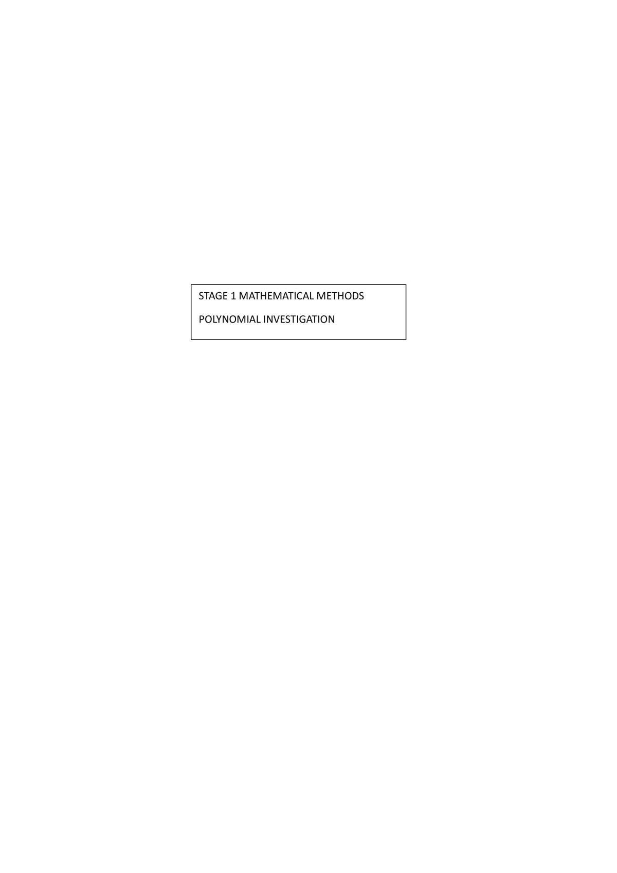 Stage 1 Polynomials investigations, Year 11 - Page 1