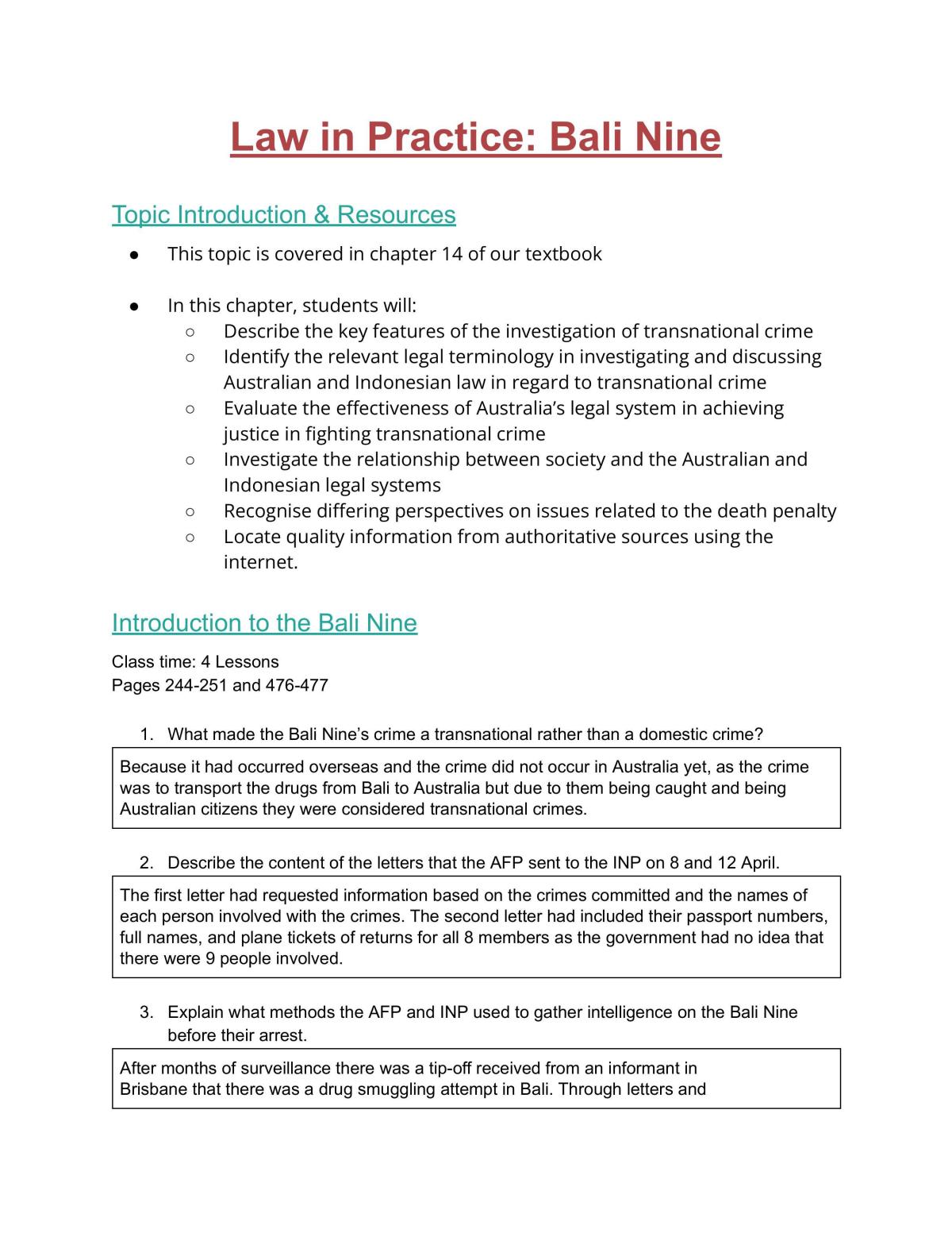 Bali 9 topic notes - Page 1