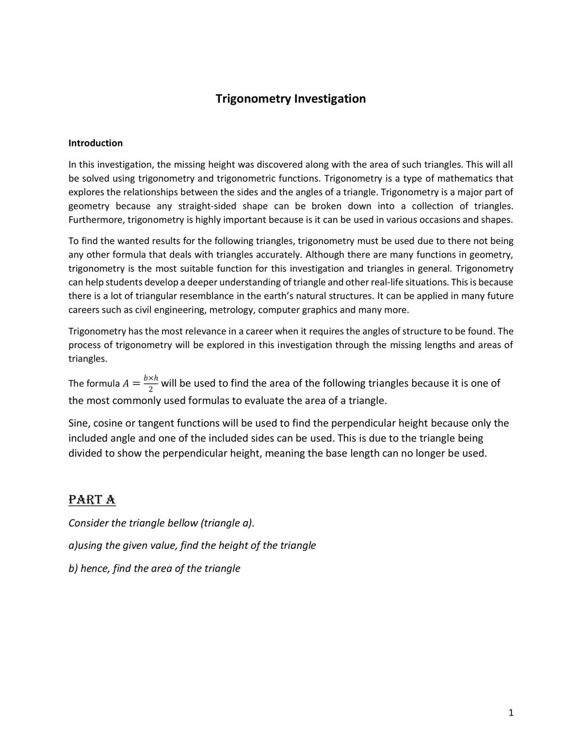 Trignometry Mathematical Investigation - Page 1