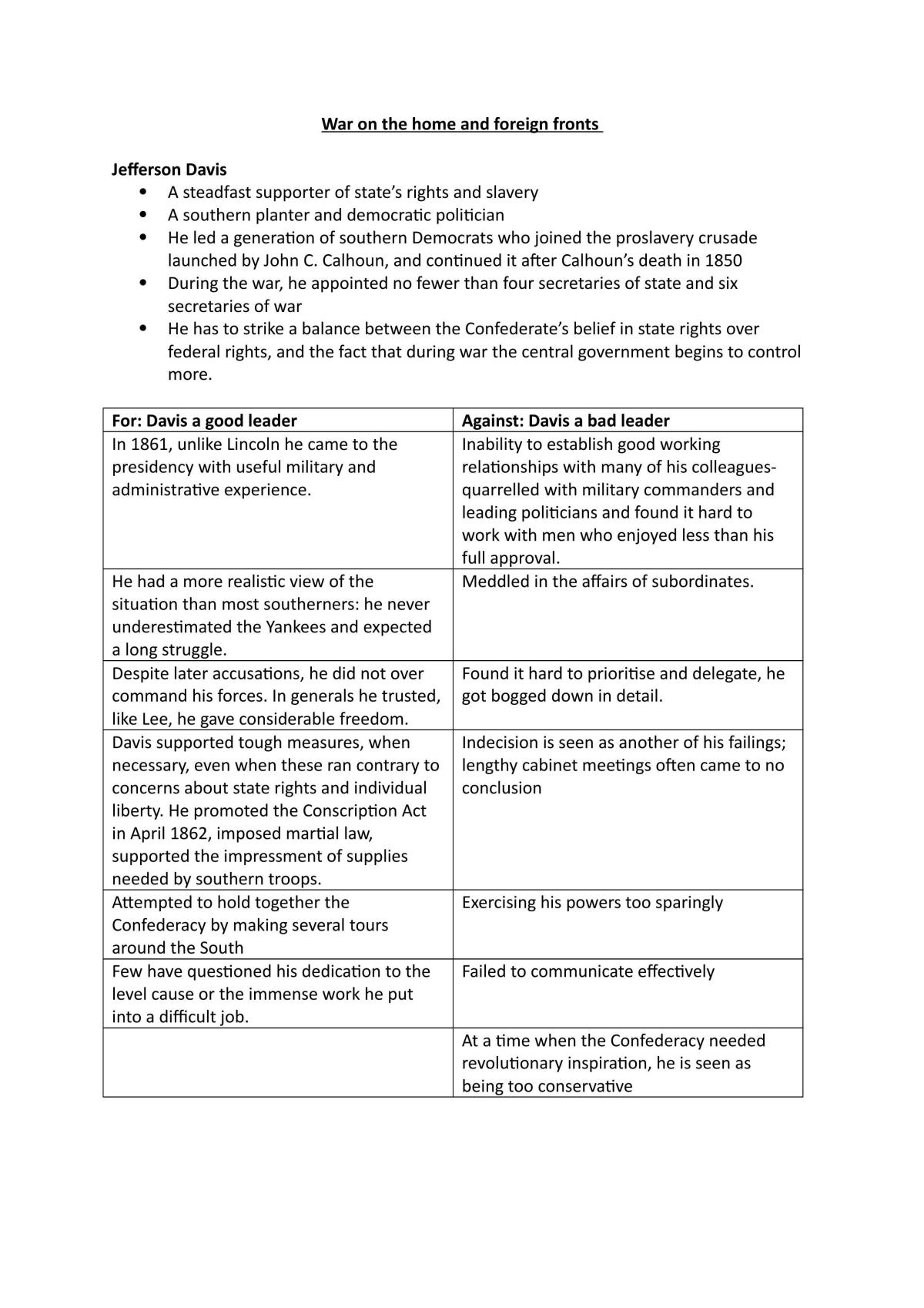 War on the home and foreign fronts notes - Page 1