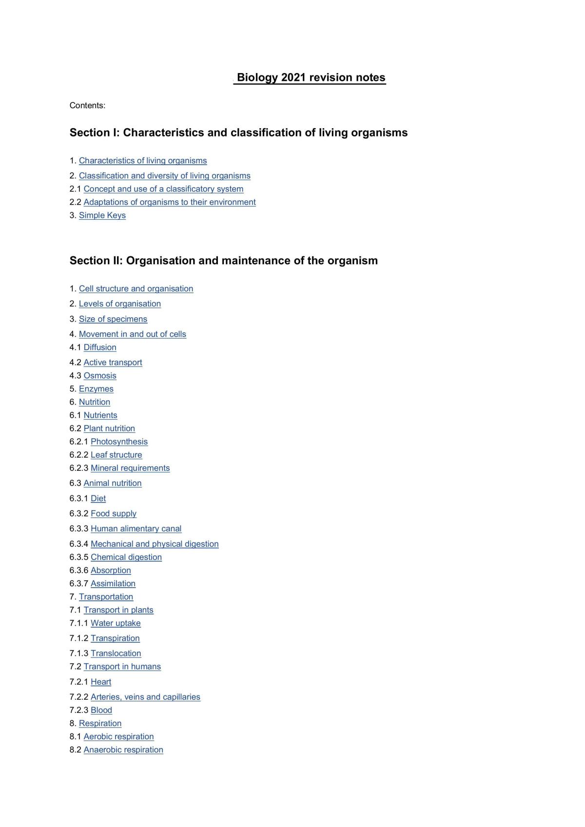AQA biology full summary notes  - Page 1