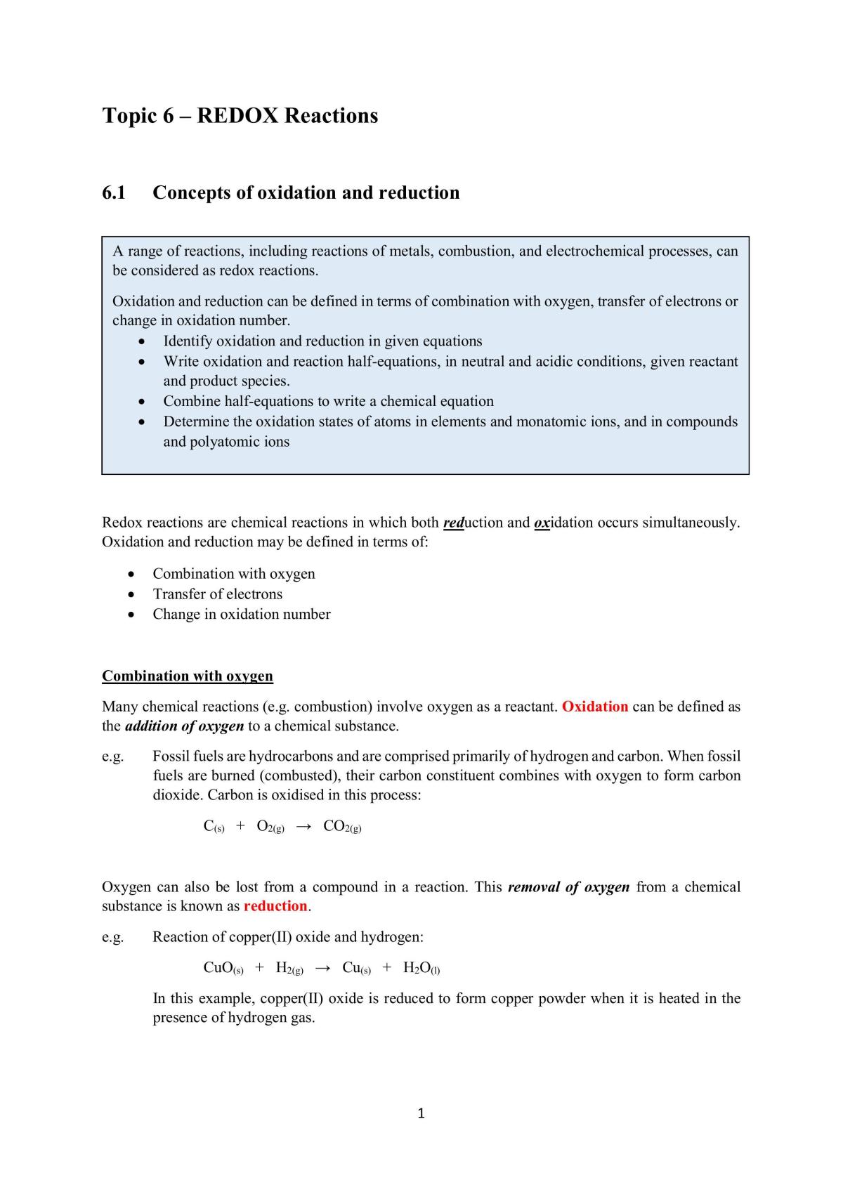 REDOX Reactions - Page 1