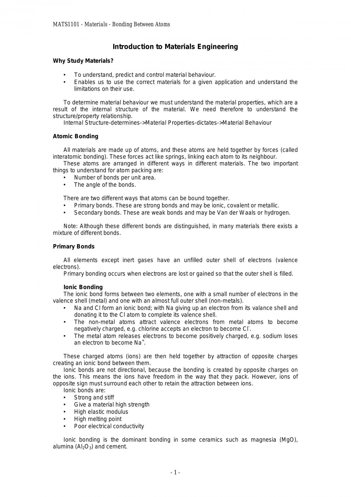 Materials Section Notes Weeks 1-6 Condensed - Page 1