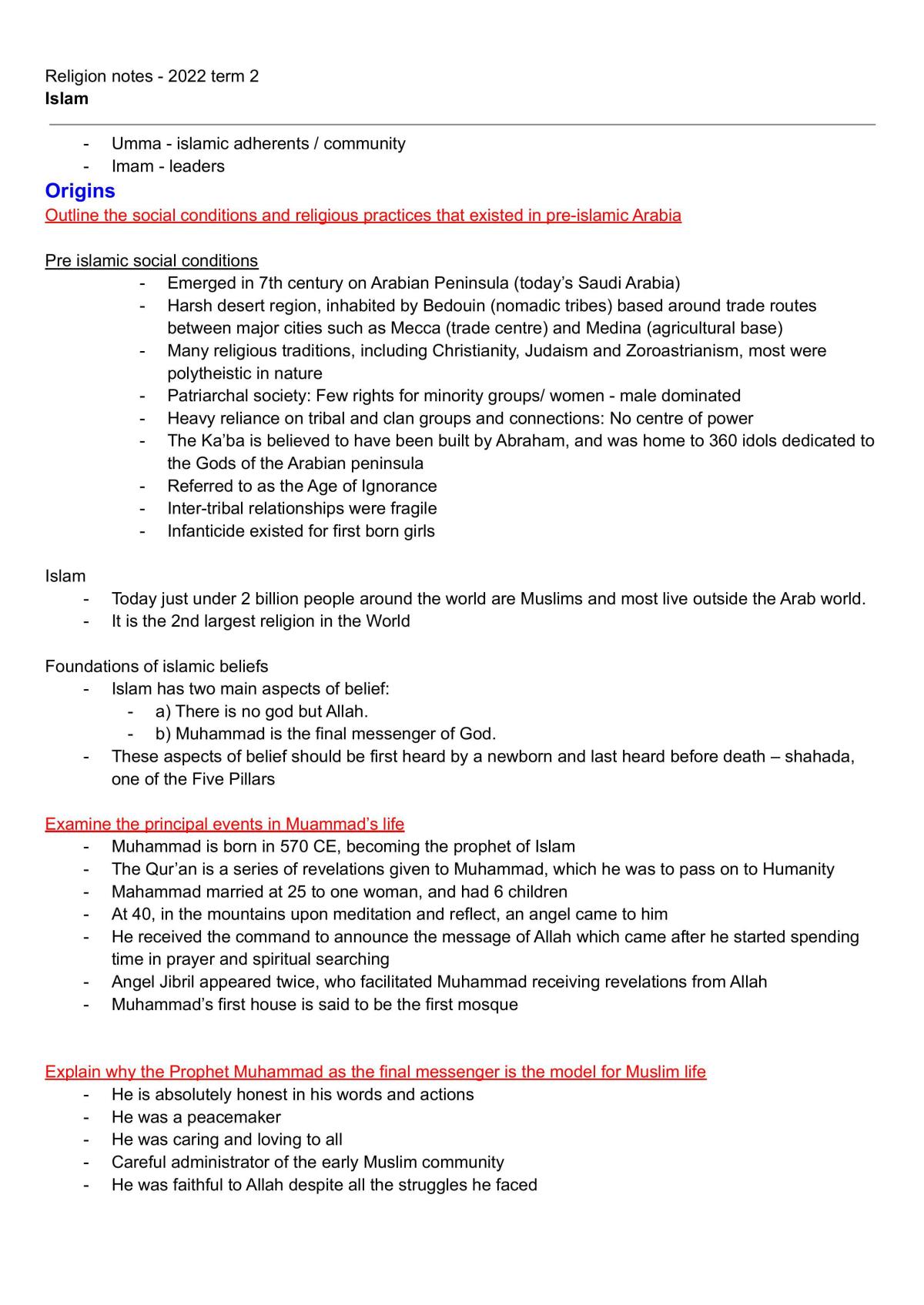 Full Islam Sor 1 Study Notes  - Page 1
