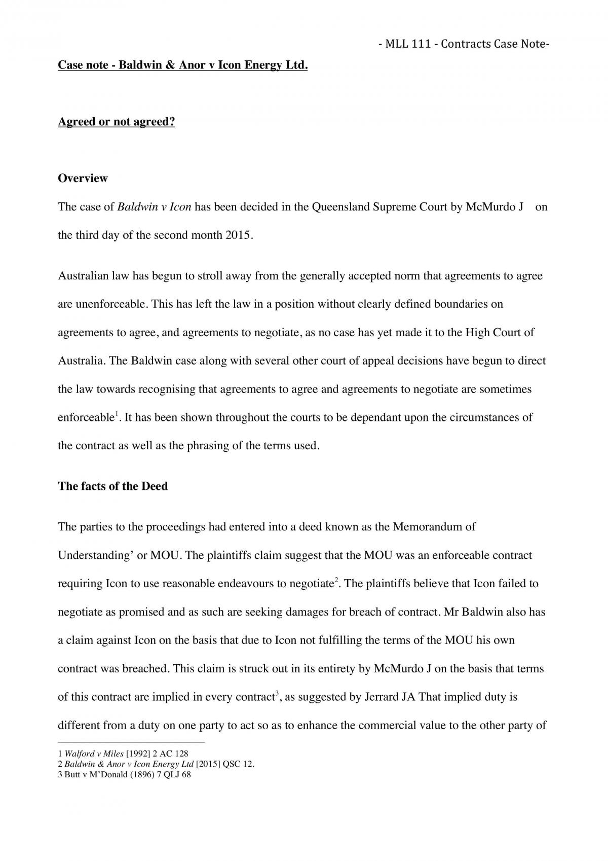 MLL111 Case Note Mid Session Assignment - Page 1