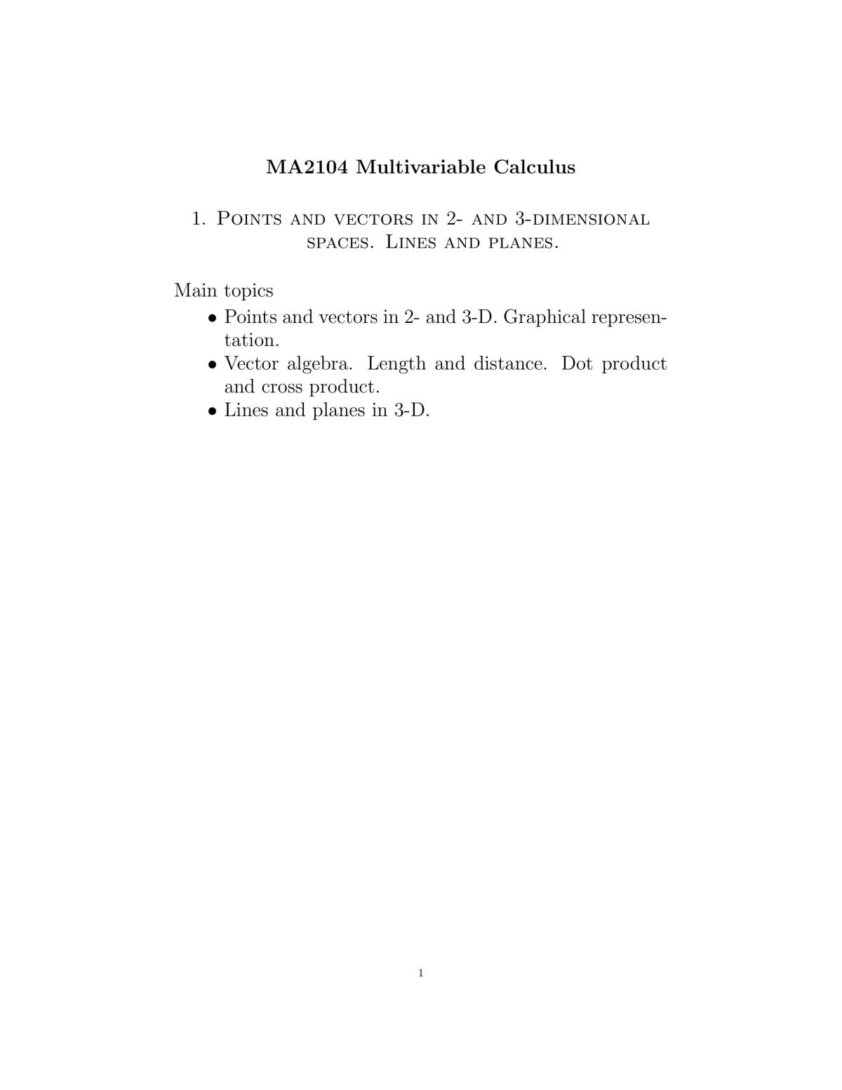 MA2104 Multivariable Calculus Notes - Page 1