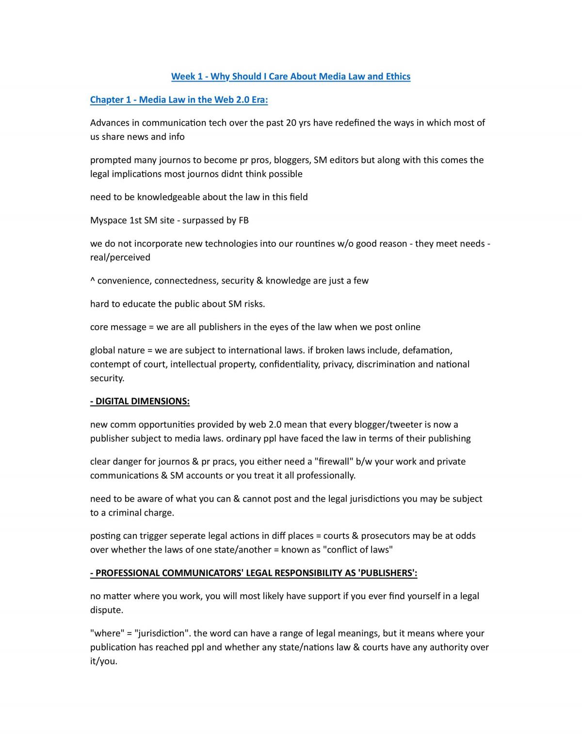 Media Law Reading Notes - Communications - Page 1
