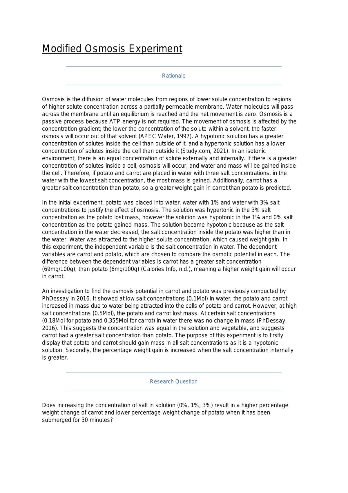 Modified Osmosis Experiment - Page 1