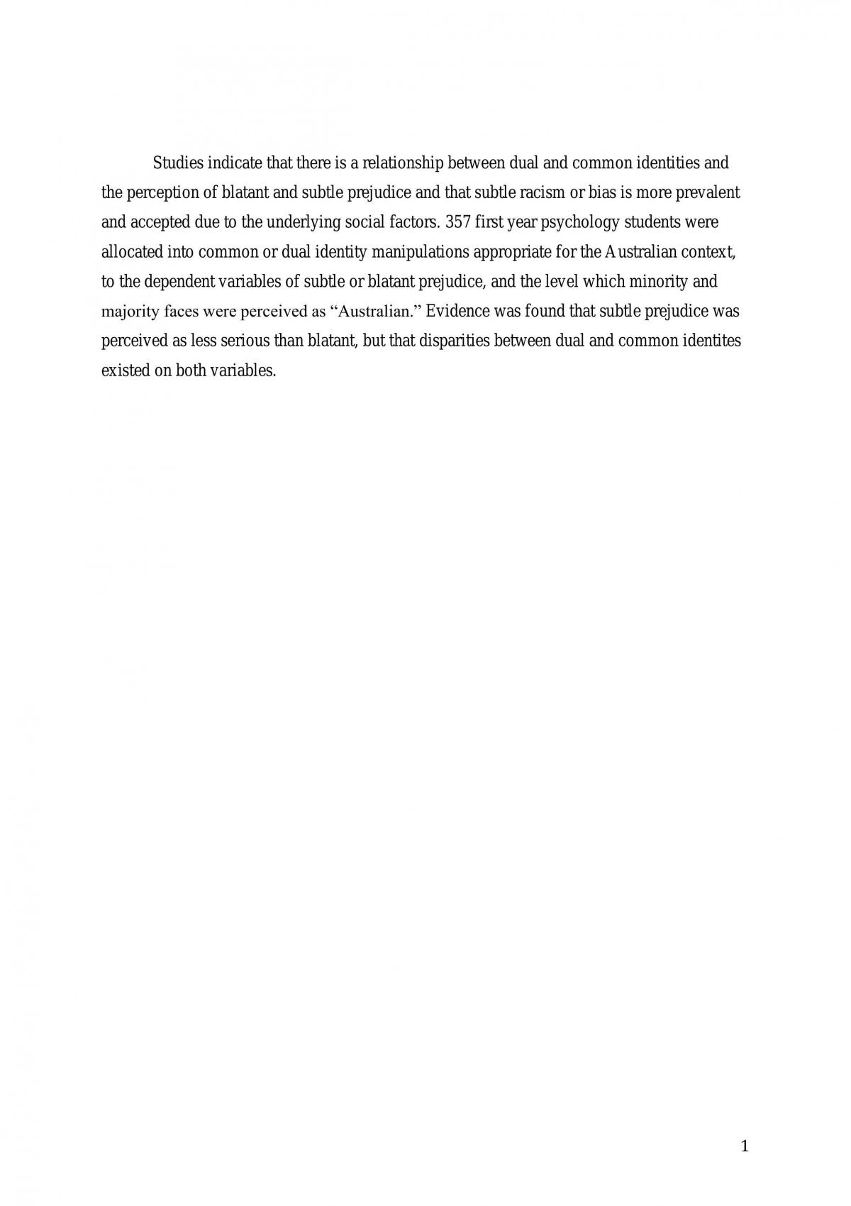 Prejudice Research Essay - Page 1