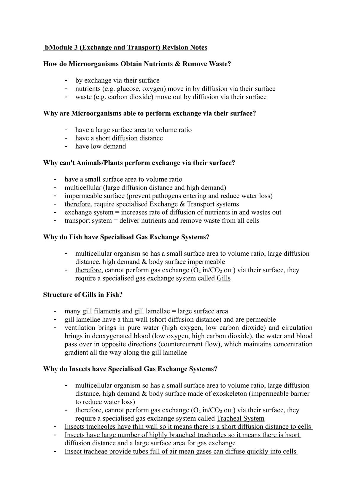 Exchange and transport revision notes - Page 1