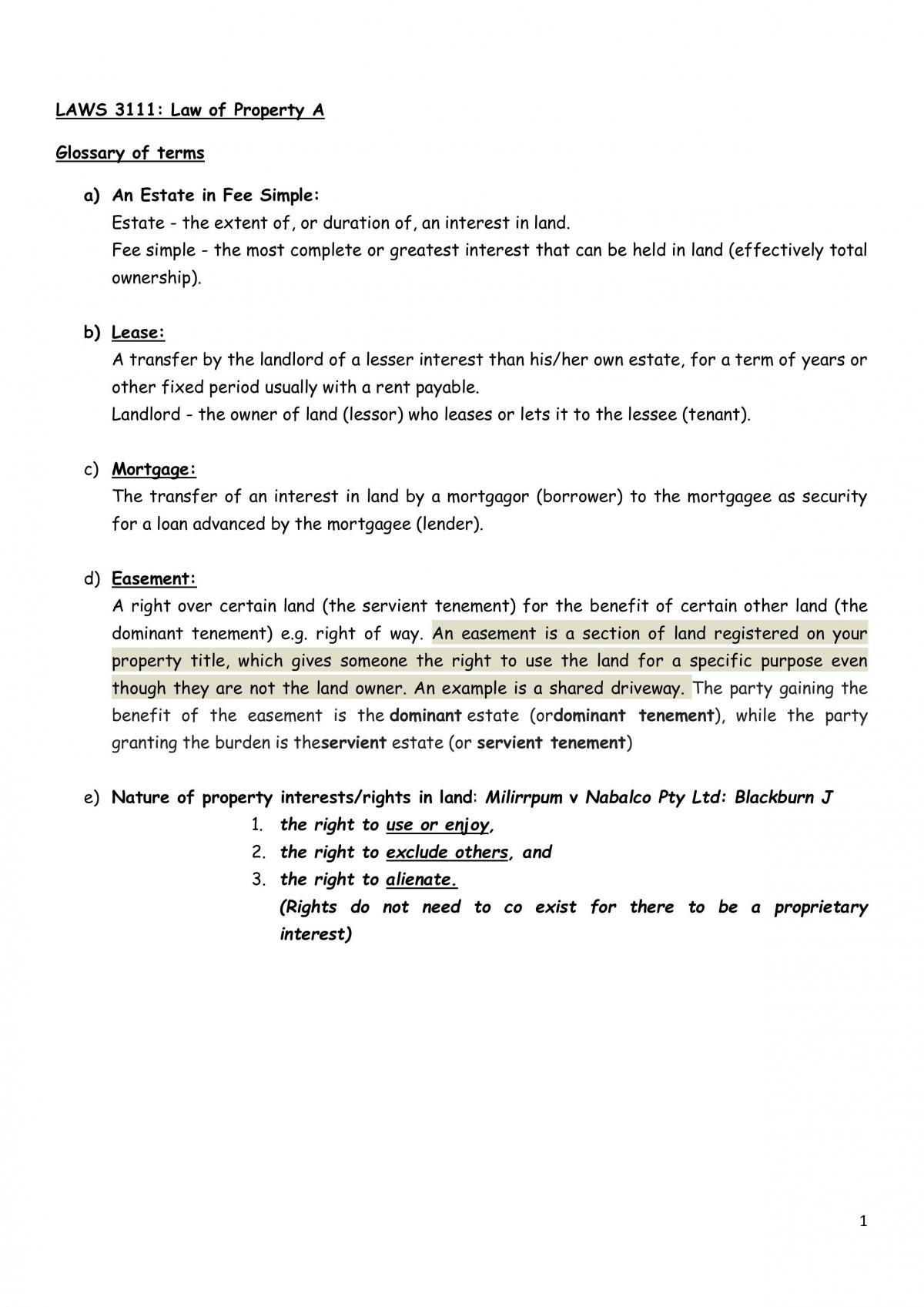 Law of Property A Notes for Topic 1 - Page 1