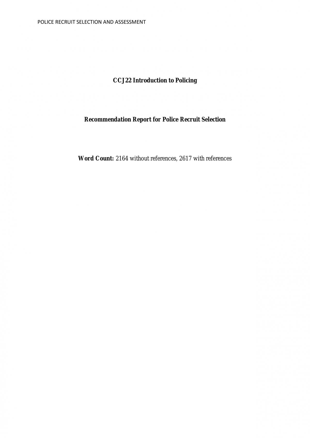 Recommendation Report for Police Recruit - Page 1