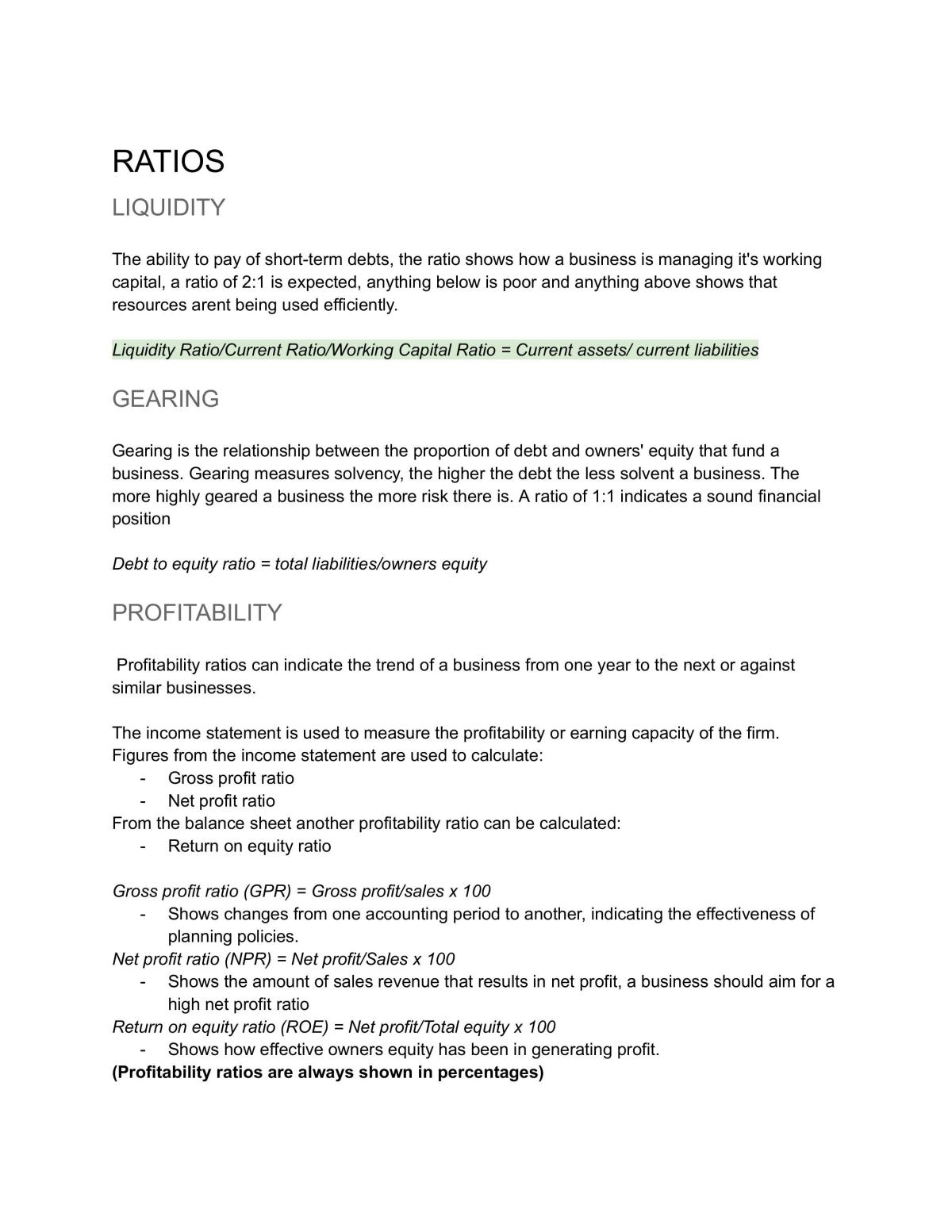 Finance Summarised notes  - Page 1