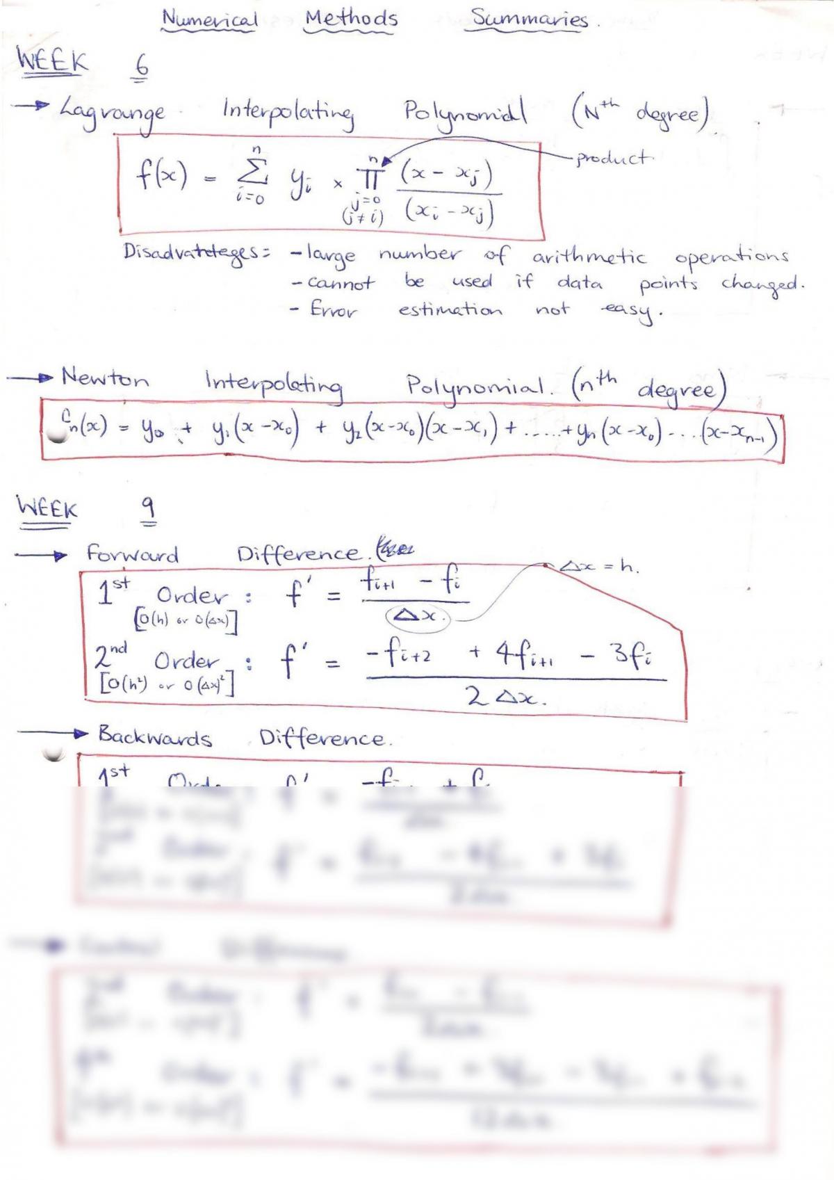 Summary of Numerical Methods - Page 1