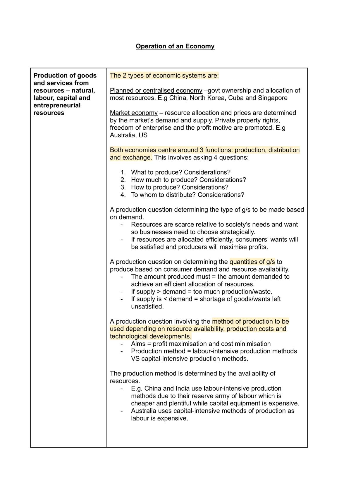 Operation of an Economy Notes - Page 1