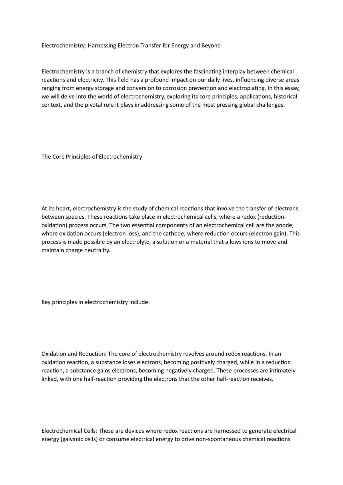 Essay on electrochemistry - Page 1