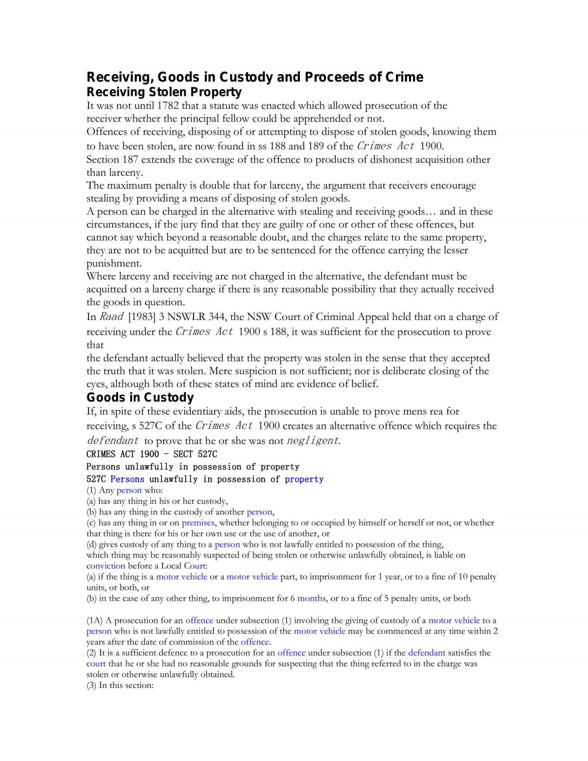 Study Notes for Goods in Custody  - Page 1