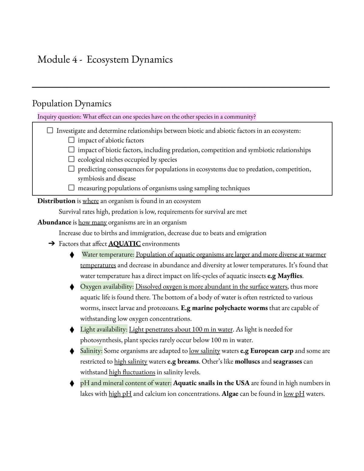Yr 11 Biology Mod 4 - Ecosystem Dynamics - Page 1