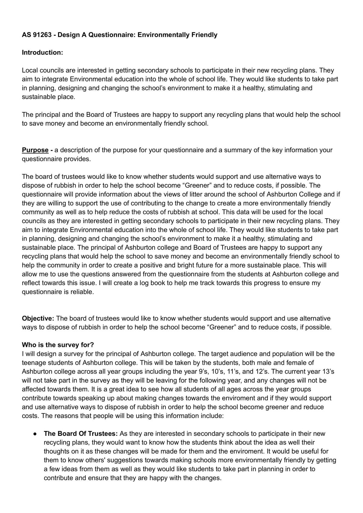 Level 2 - AS 91263: Design A Questionnaire Internal Excellence - Page 1