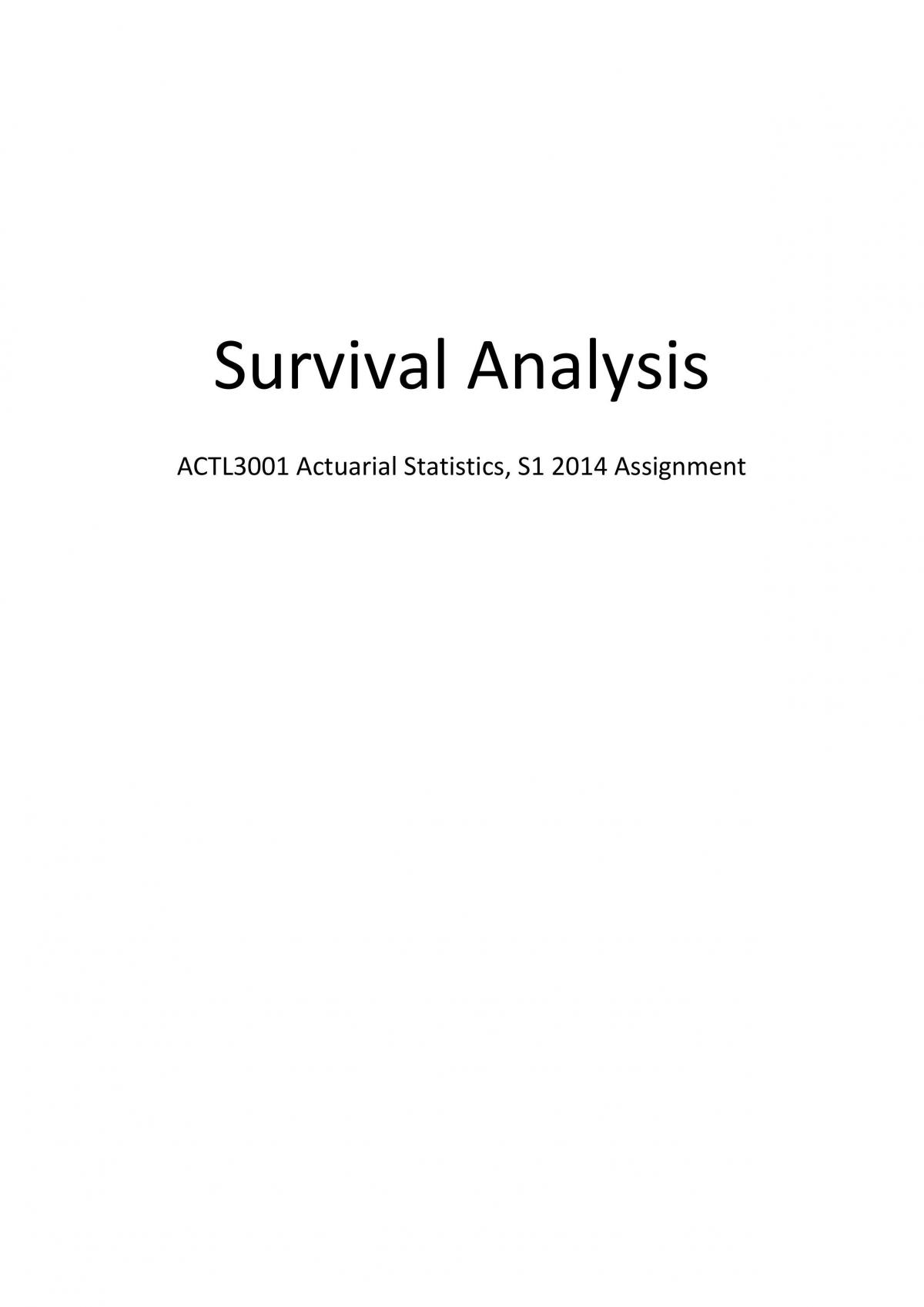 ACTL3001 Actuarial Statistics, S1 2014 Assignment - Page 1