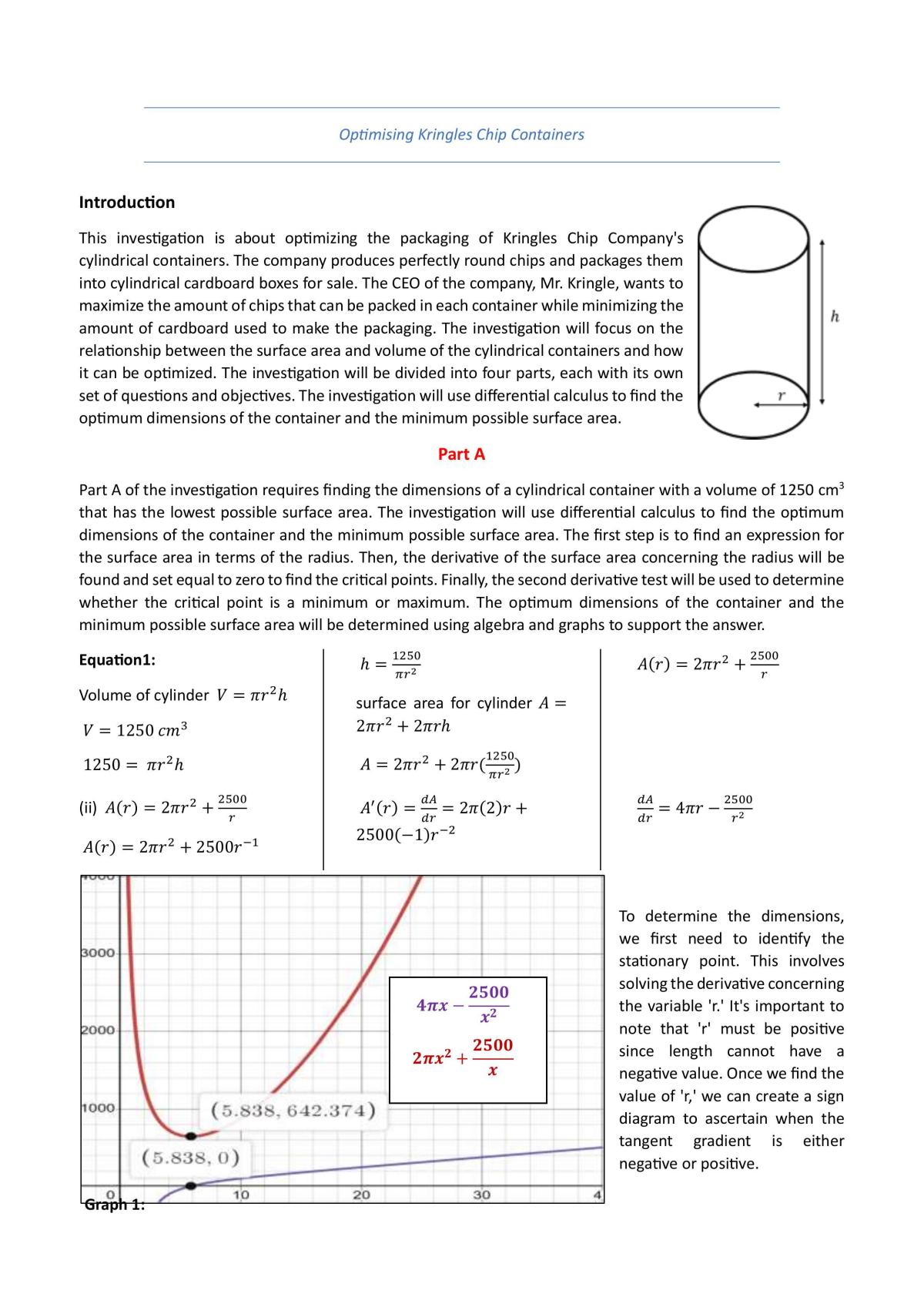 Optimizing Kringles Chip Containers: A Mathematical Exploration of Surface Area and Volume Relationships - Page 1