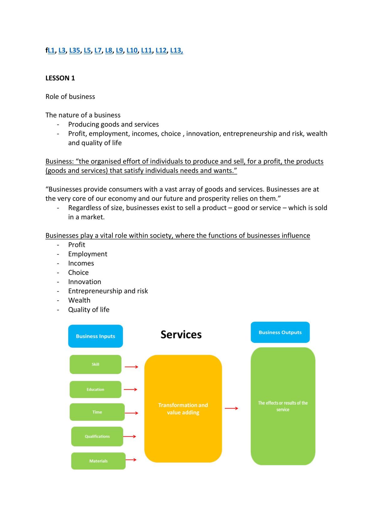 Year 11 1st ranking business study notes - topic 1 - Page 1