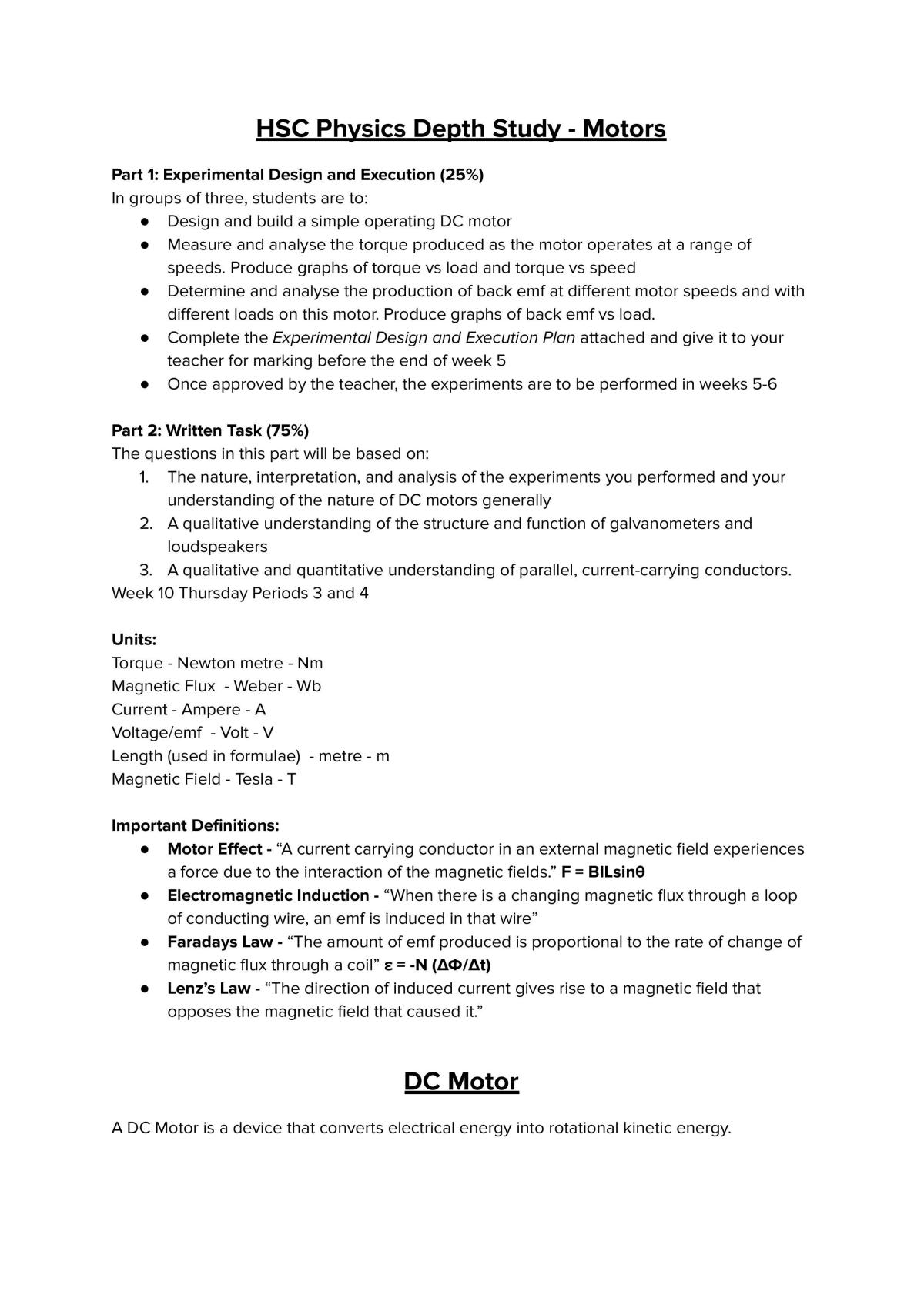 HSC Physics Depth Study - Motors - Page 1