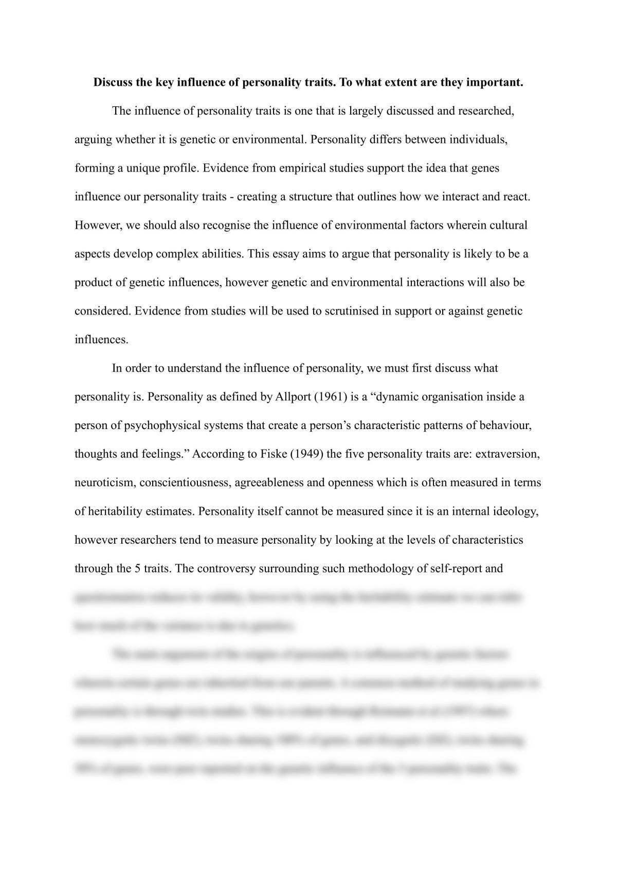 Classics personality traits essay - Page 1