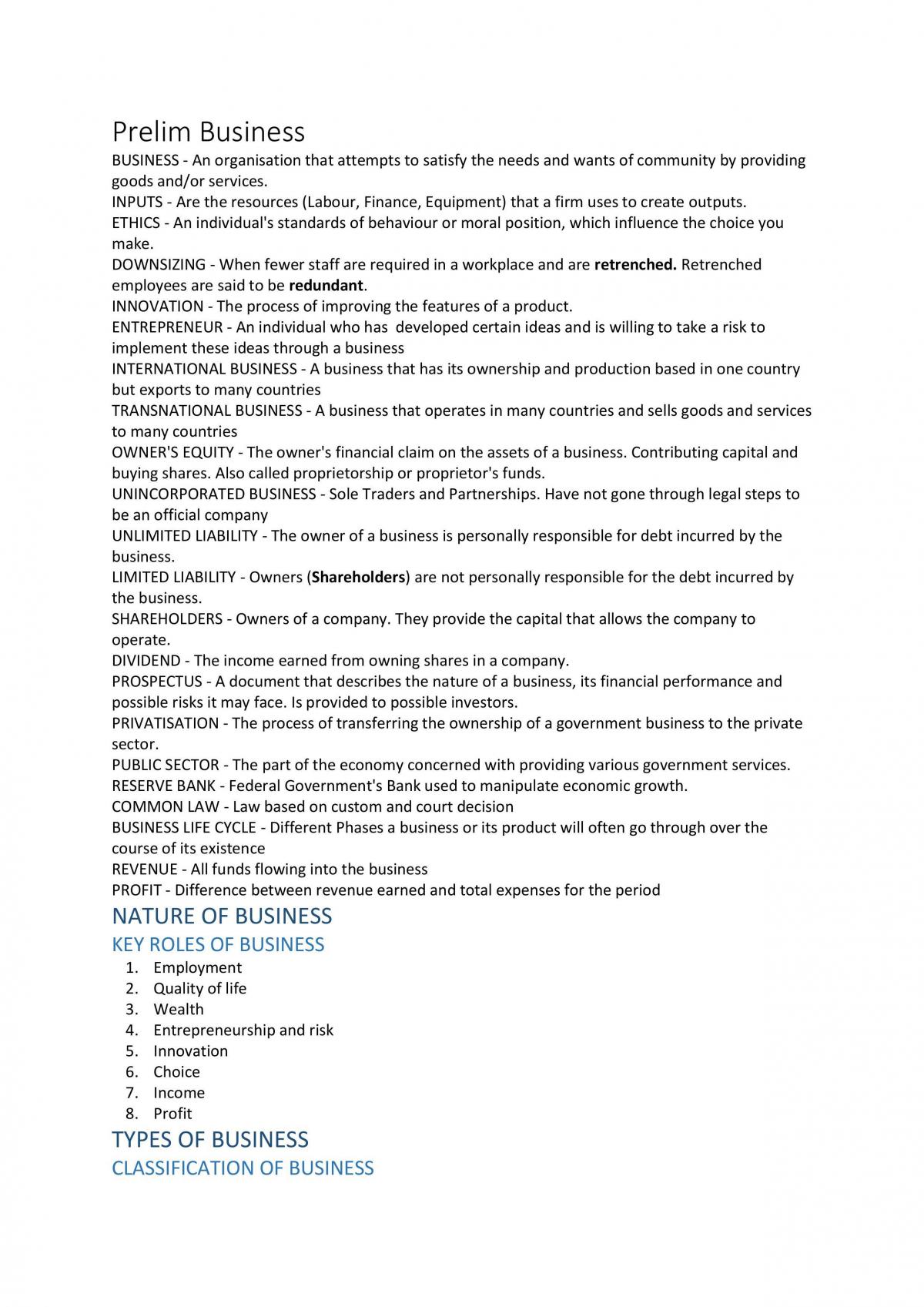 Preliminary Business Notes - Page 1