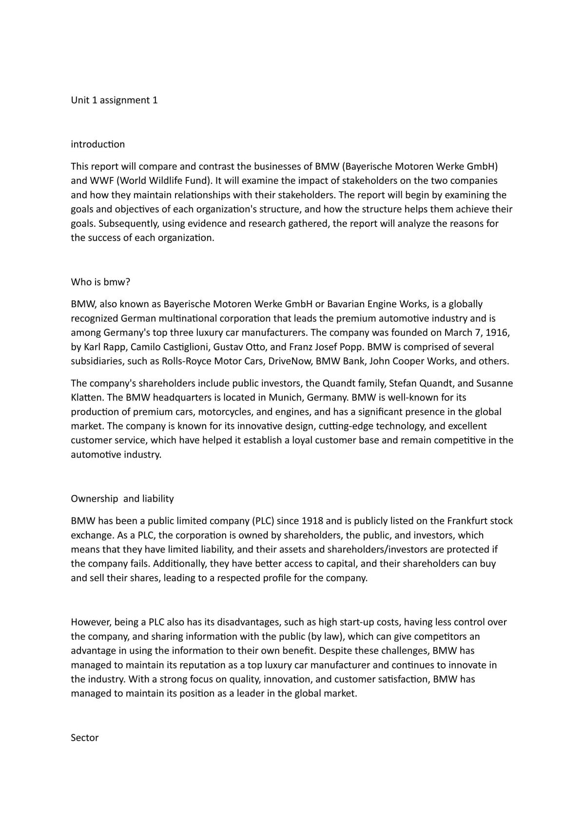Assignment on BMW - Page 1