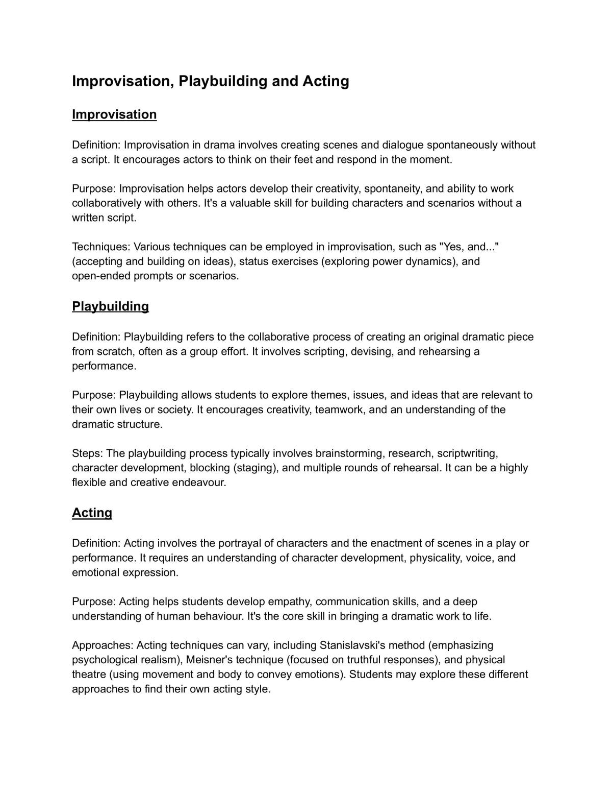 Preliminary Drama Complete Notes - Page 1