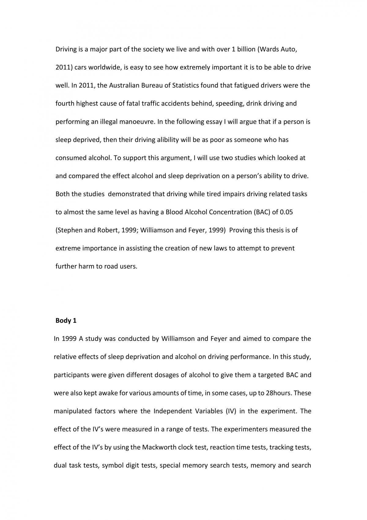Cognitive Effects of Driving Tired - PSYC1020 - Page 1