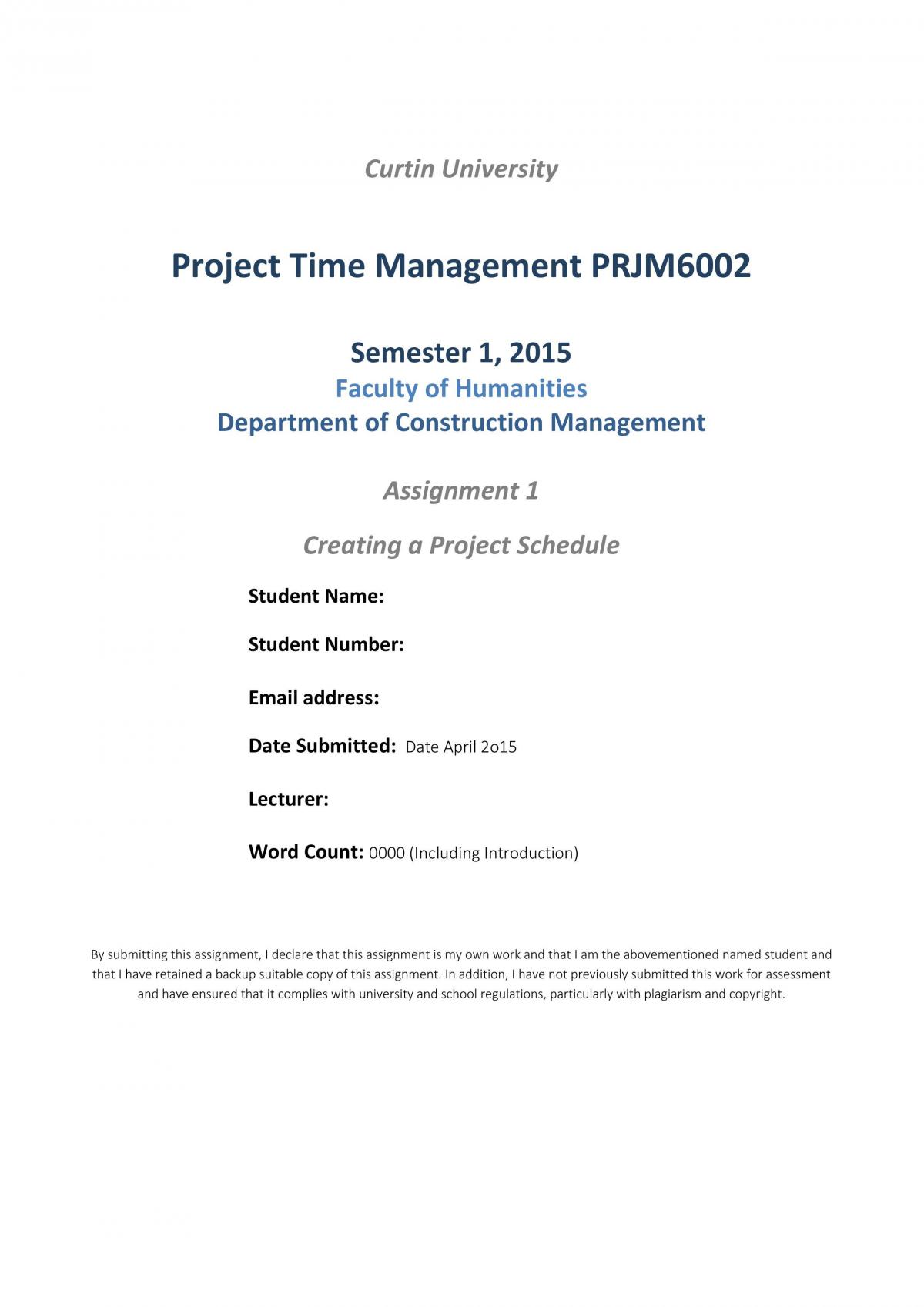 Project Time Management - WBS - Page 1